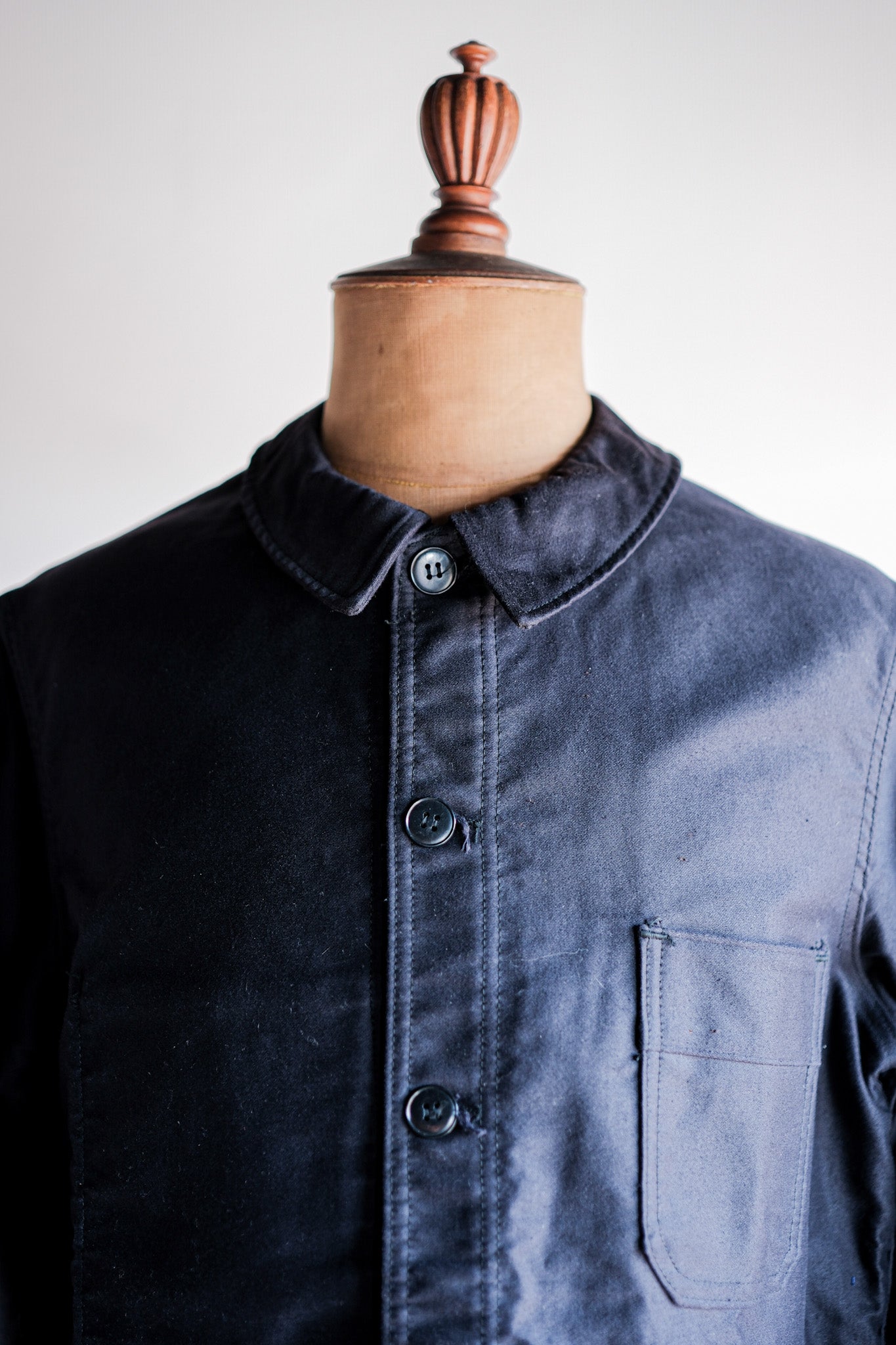 【~60's】French Vintage Black Moleskin Work Jacket Size.50 "Le Mont St. Michel" "Dead Stock"