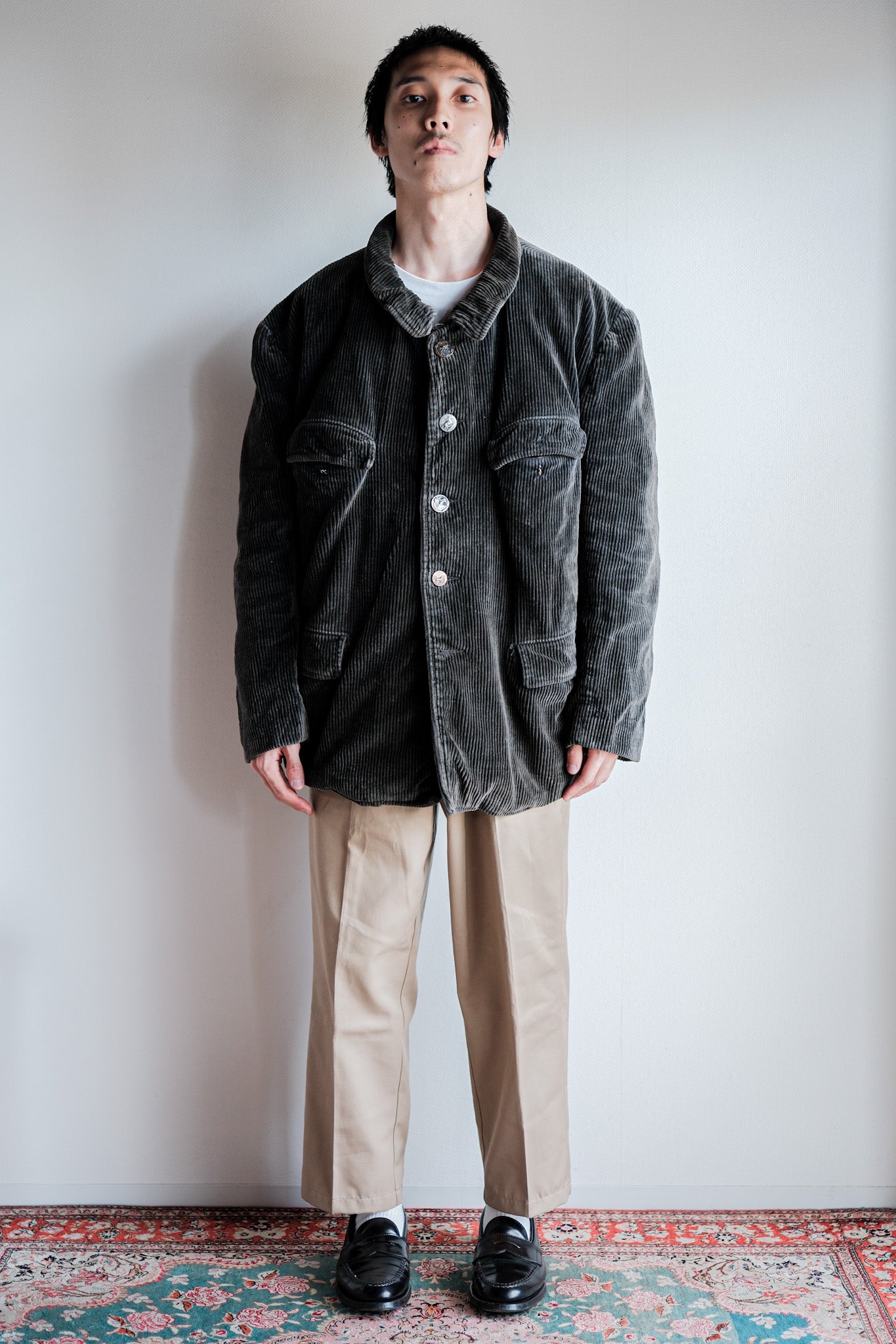 30's】French Vintage Dark Brown Corduroy Hunting Jacket 