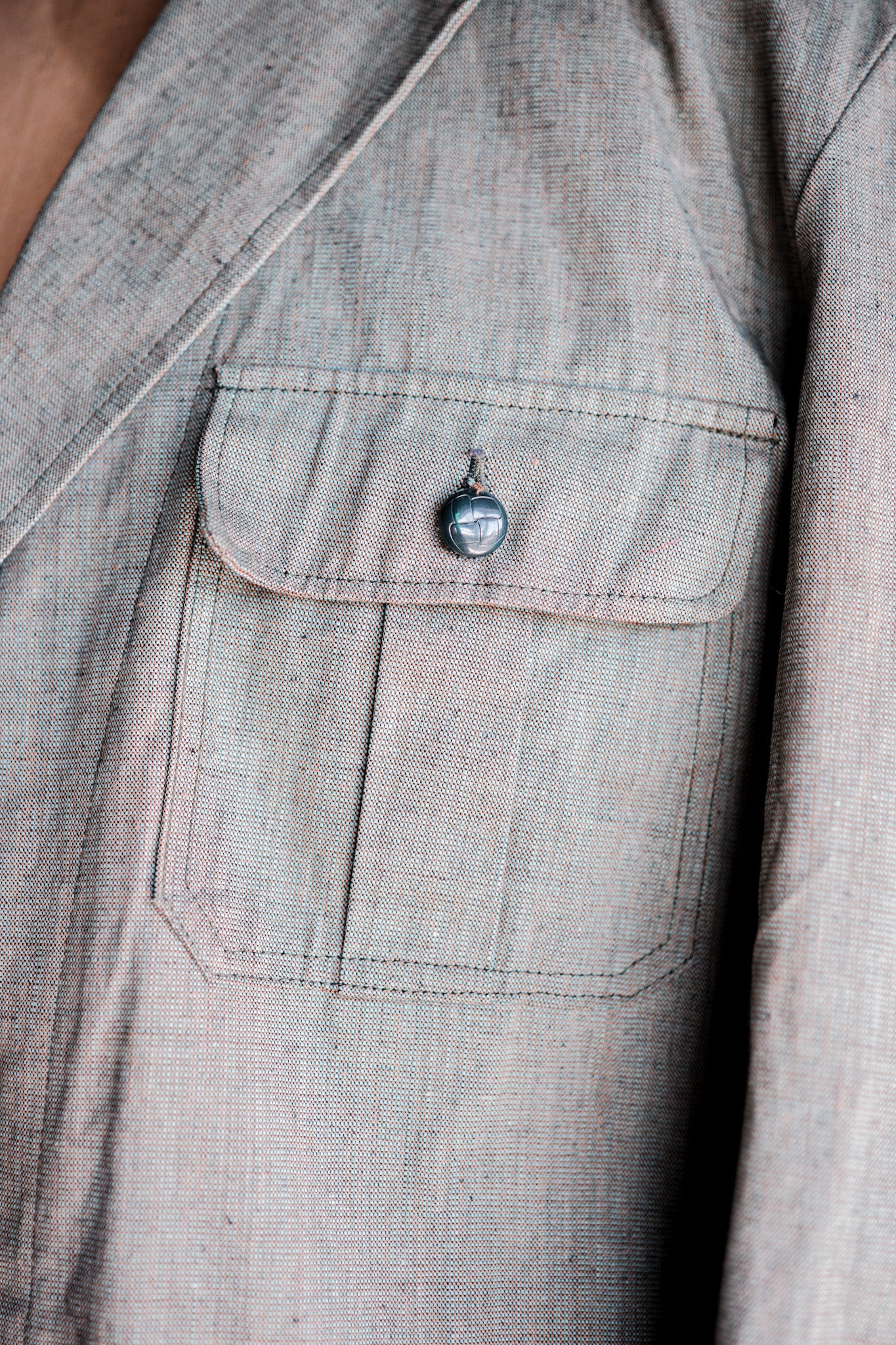［~40's］German Vintage Green Chambray 4 Pockets Lapel Work Jacket “Dead Stock”