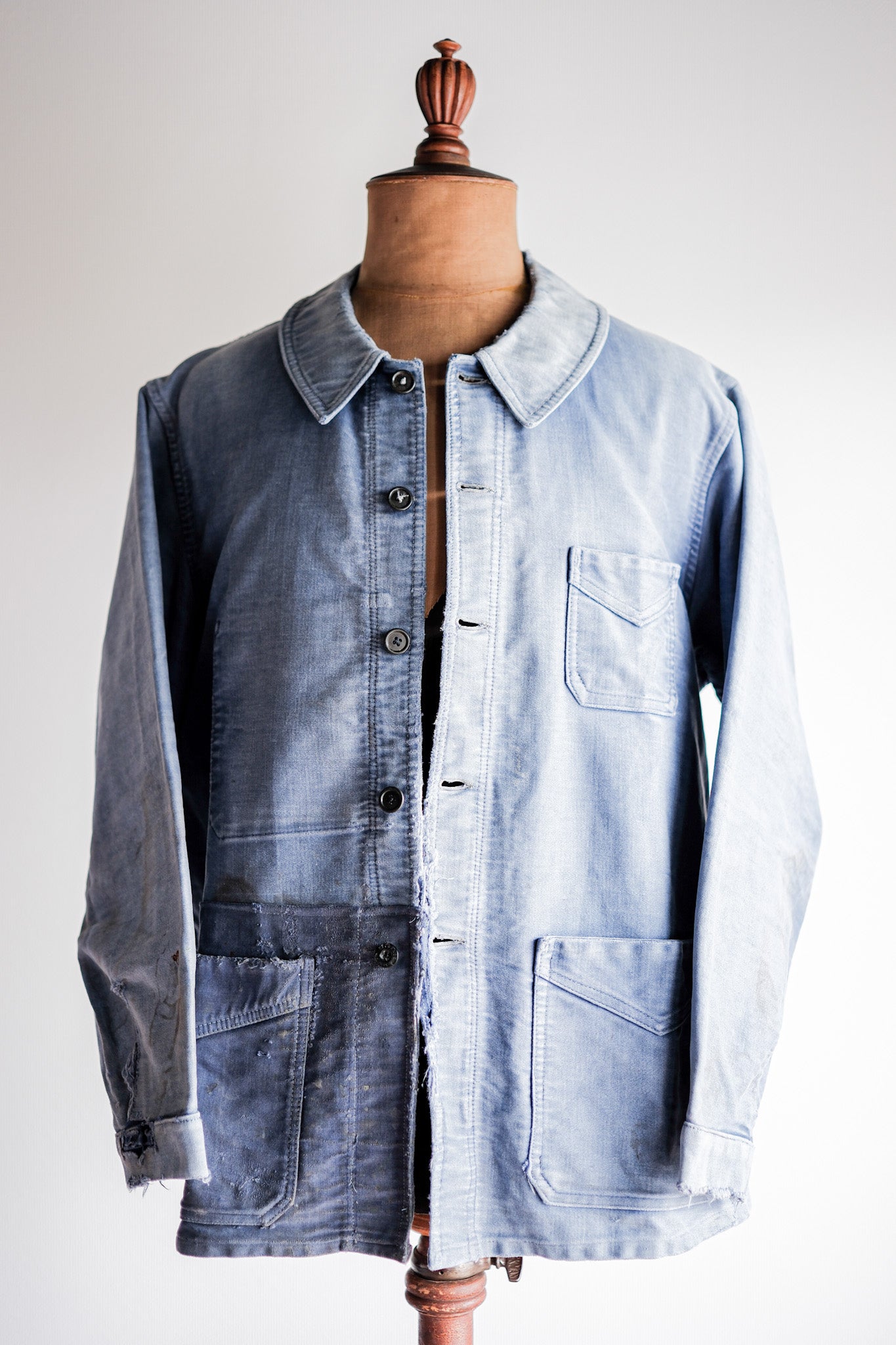 [~ 40 년대] 프랑스 빈티지 블루 몰스 피부 작업 재킷