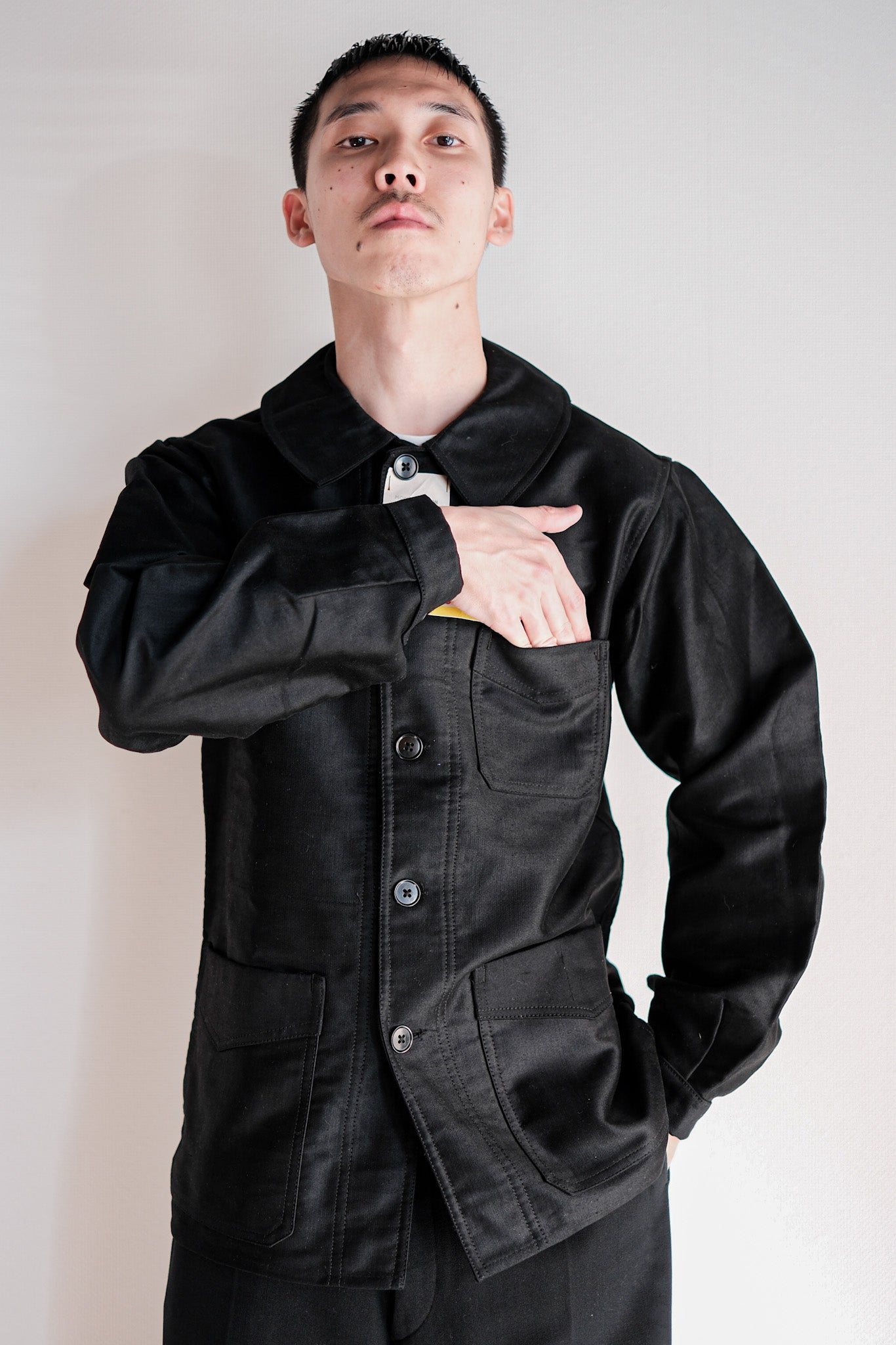 [~ 50's] French vintage noire moleskin work veste taille.42 "Le Mont St. Michel" "Stock Dead"