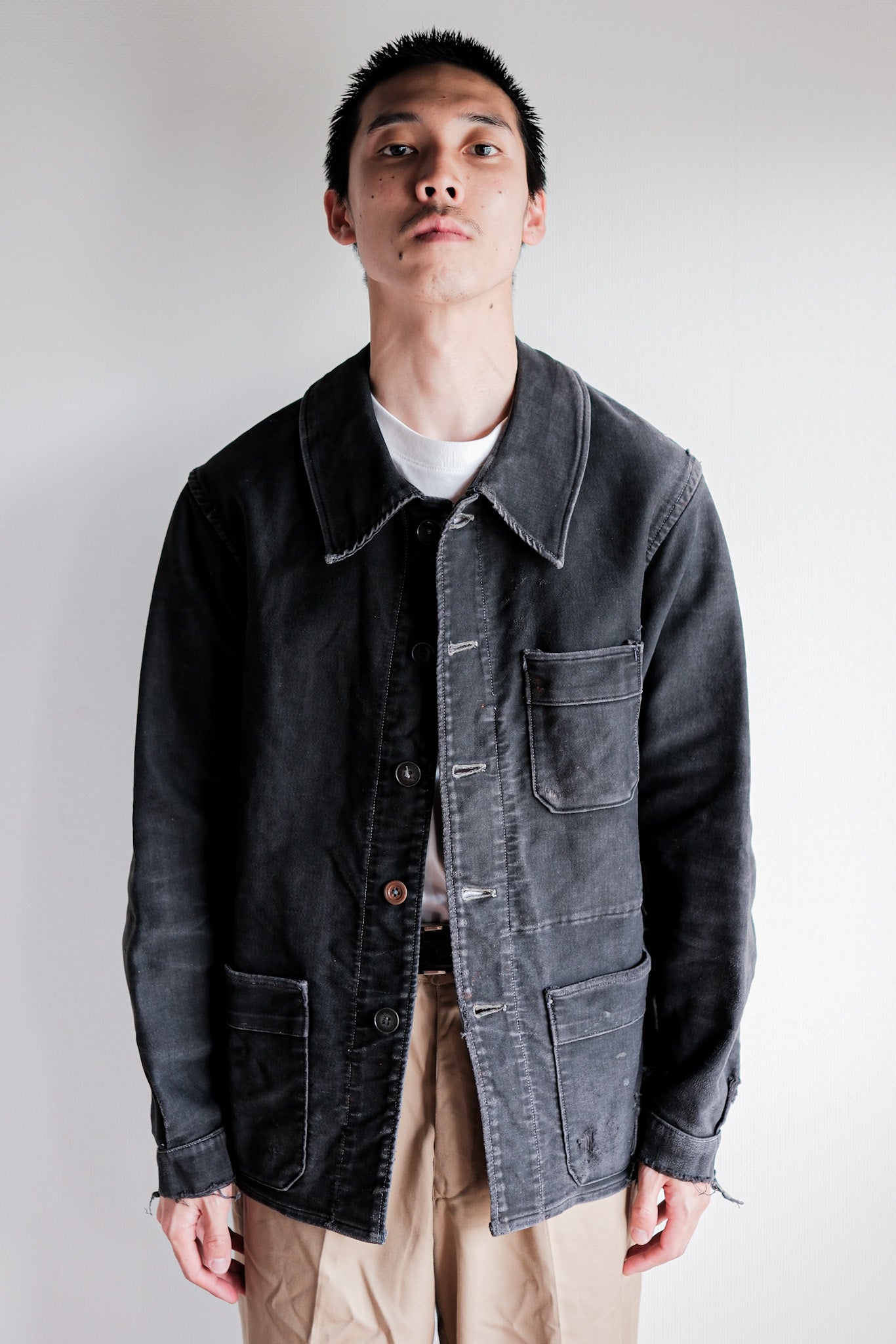 ［~40's］French Vintage Black Moleskin Work Jacket "Adolphe Lafont"