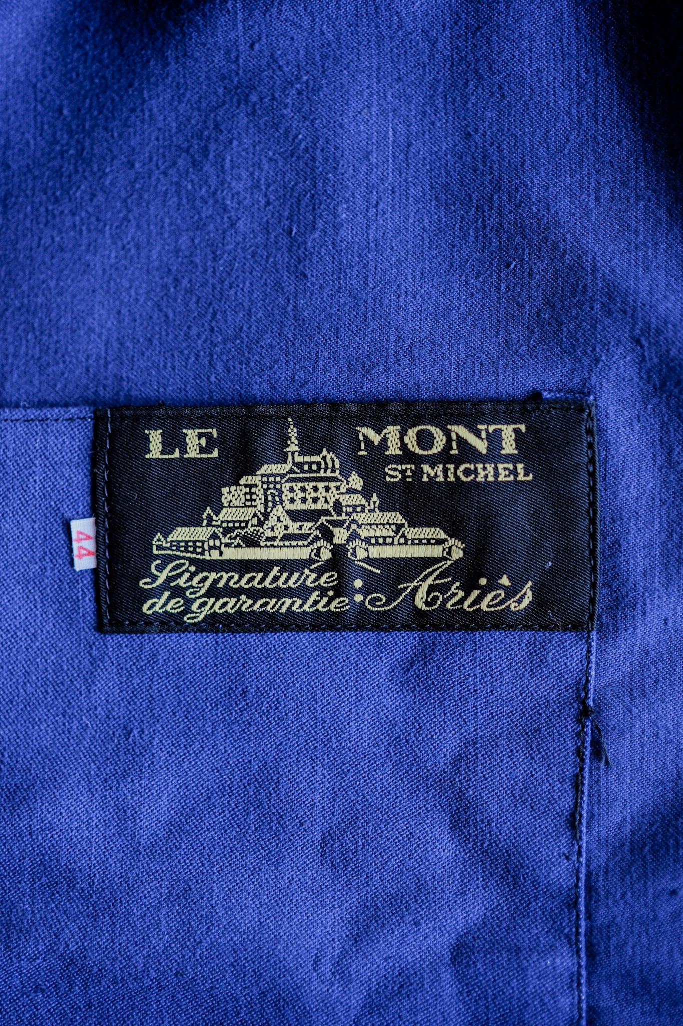 【~50’s】French Vintage Blue Moleskin Work Jacket Size.44 "Le Mont St. Michel" "Dead Stock"