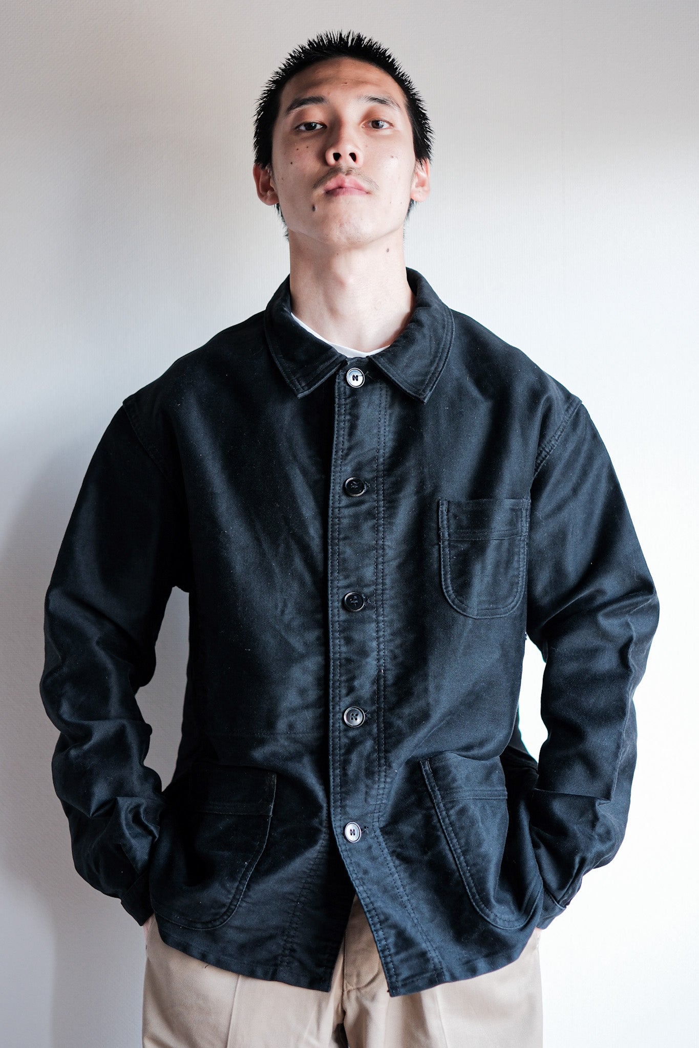 50's】French Vintage Black Moleskin Work Jacket Size.52 