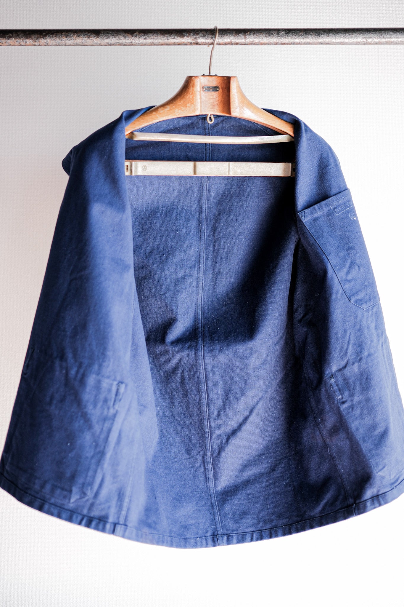 [~ 50 년대] 프랑스 군대 블루 코튼 린넨 트 와일 작업 재킷