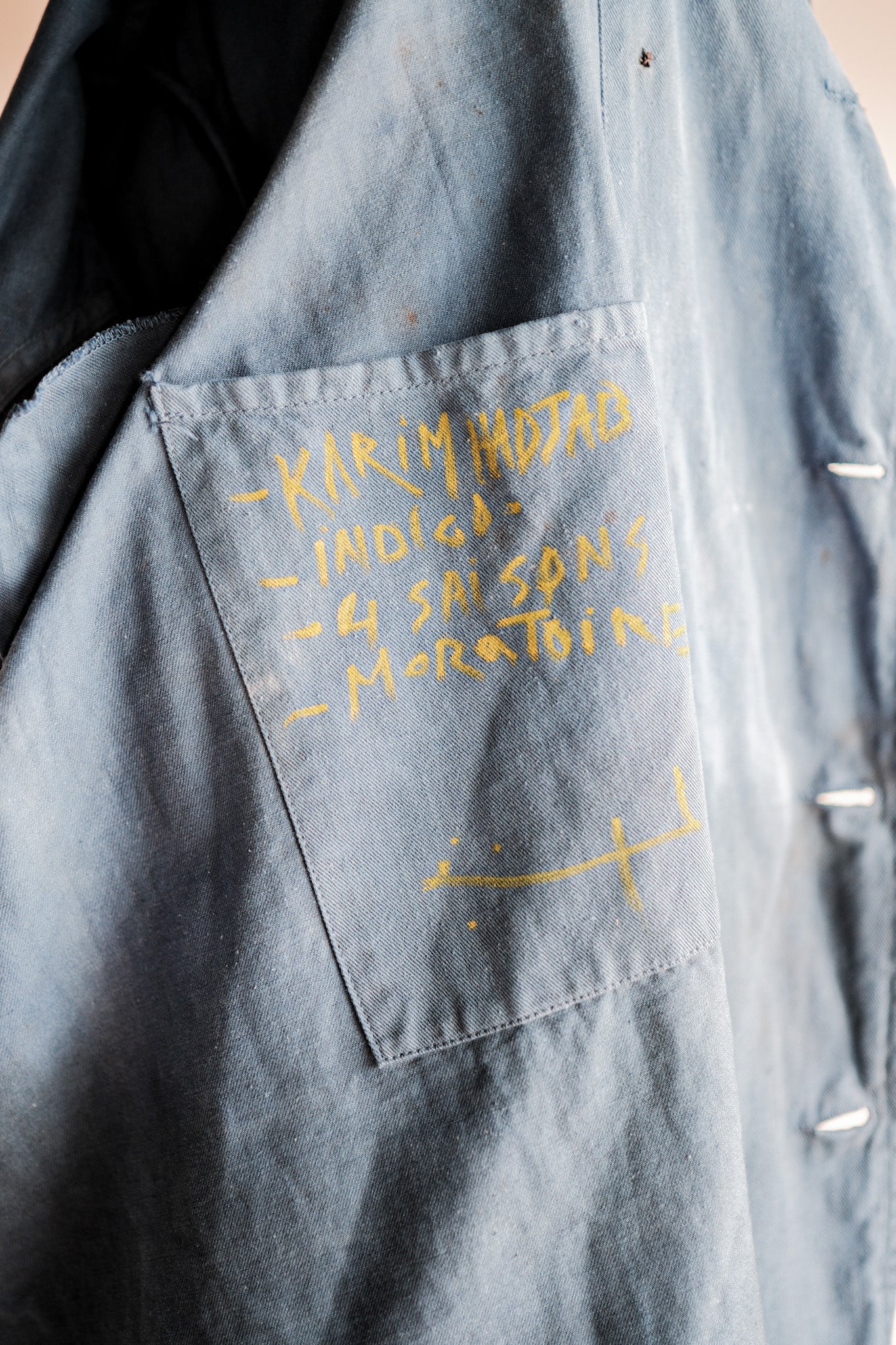 Veste de travail à double poitrine en coton indigo "Karim Hadjab" "4 Seasons"