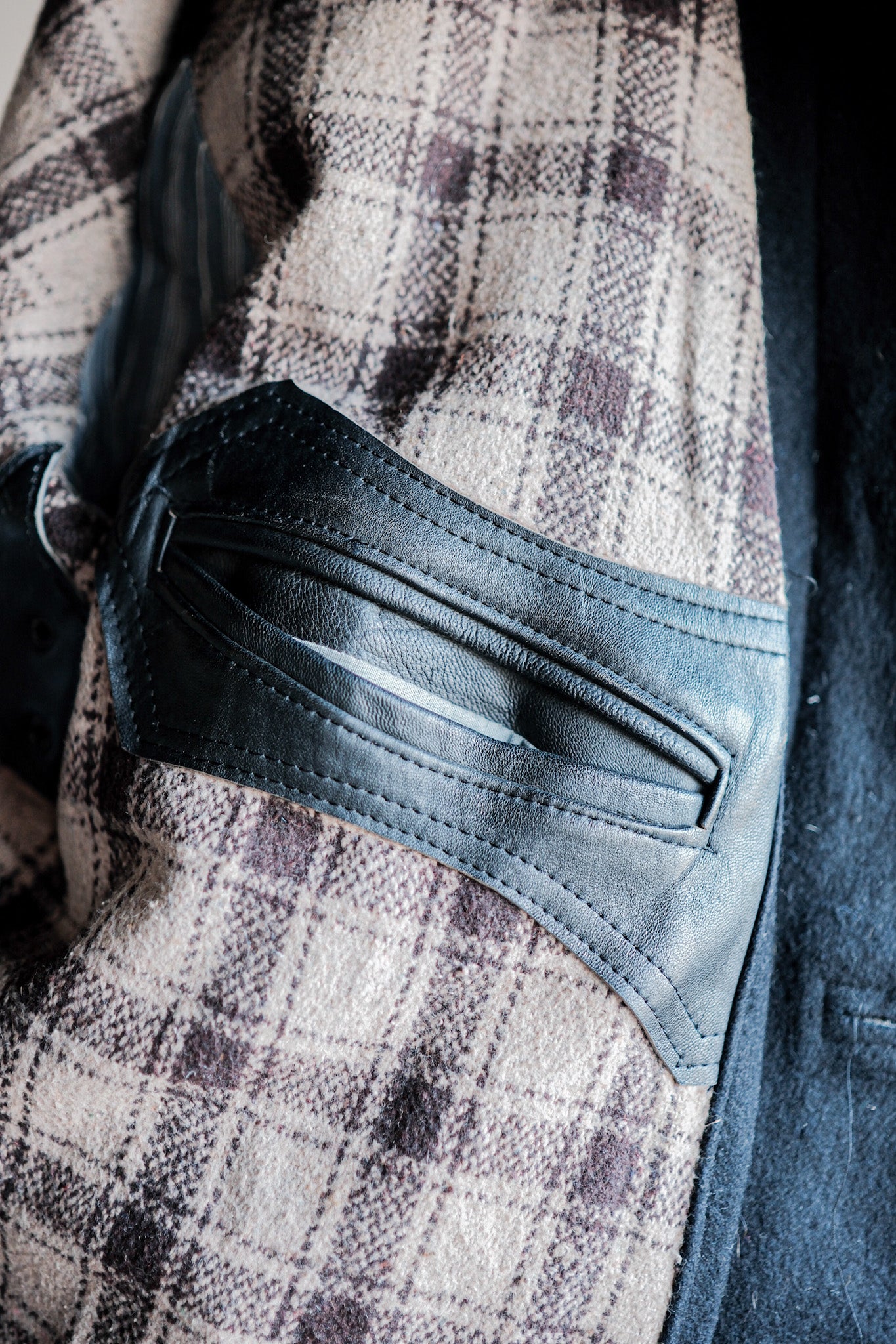 ［~60's］French Vintage Black Leather Work Jacket "Wool Collar"