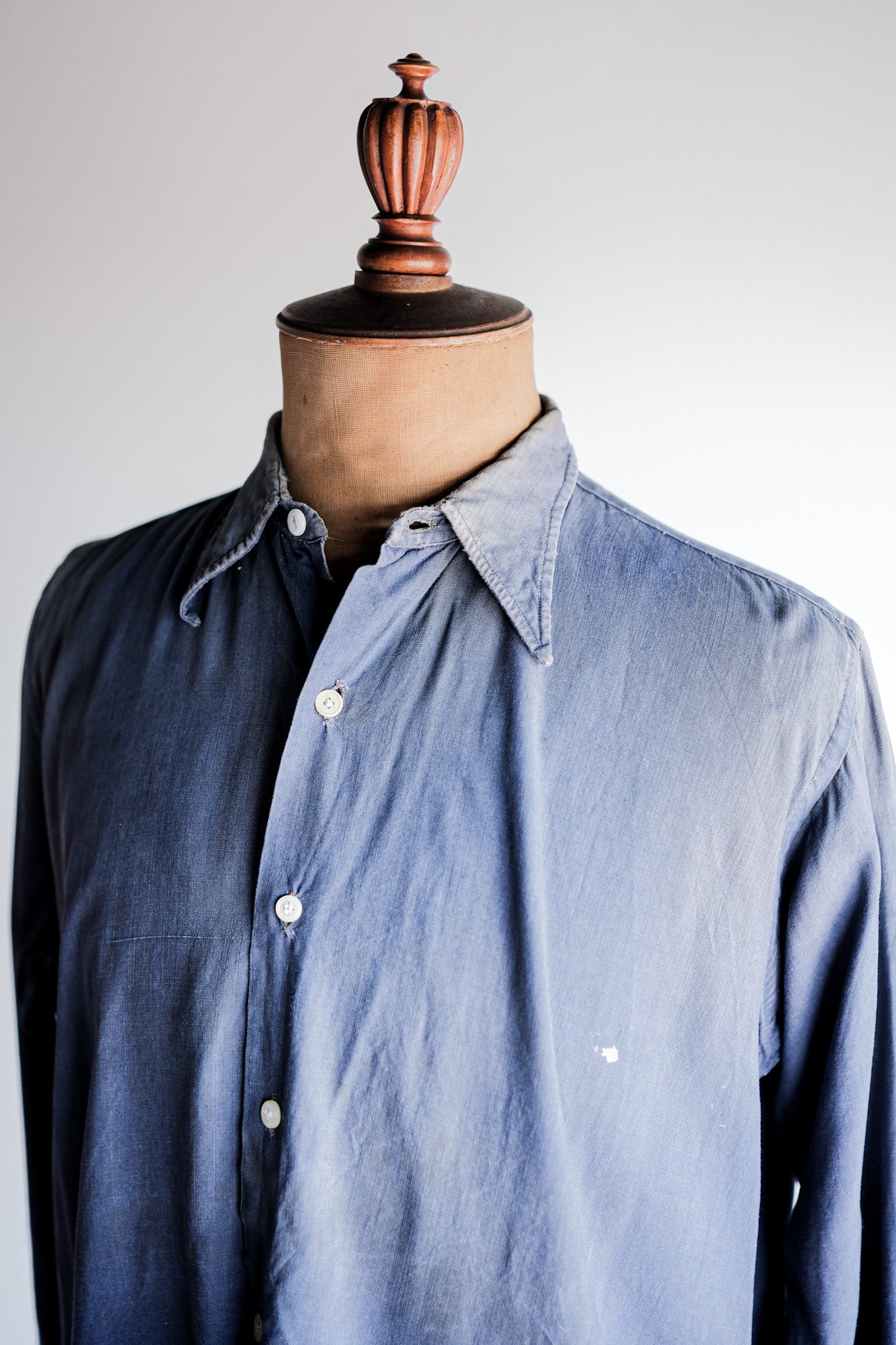 [〜40年代]法國復古靛藍亞麻工作襯衫