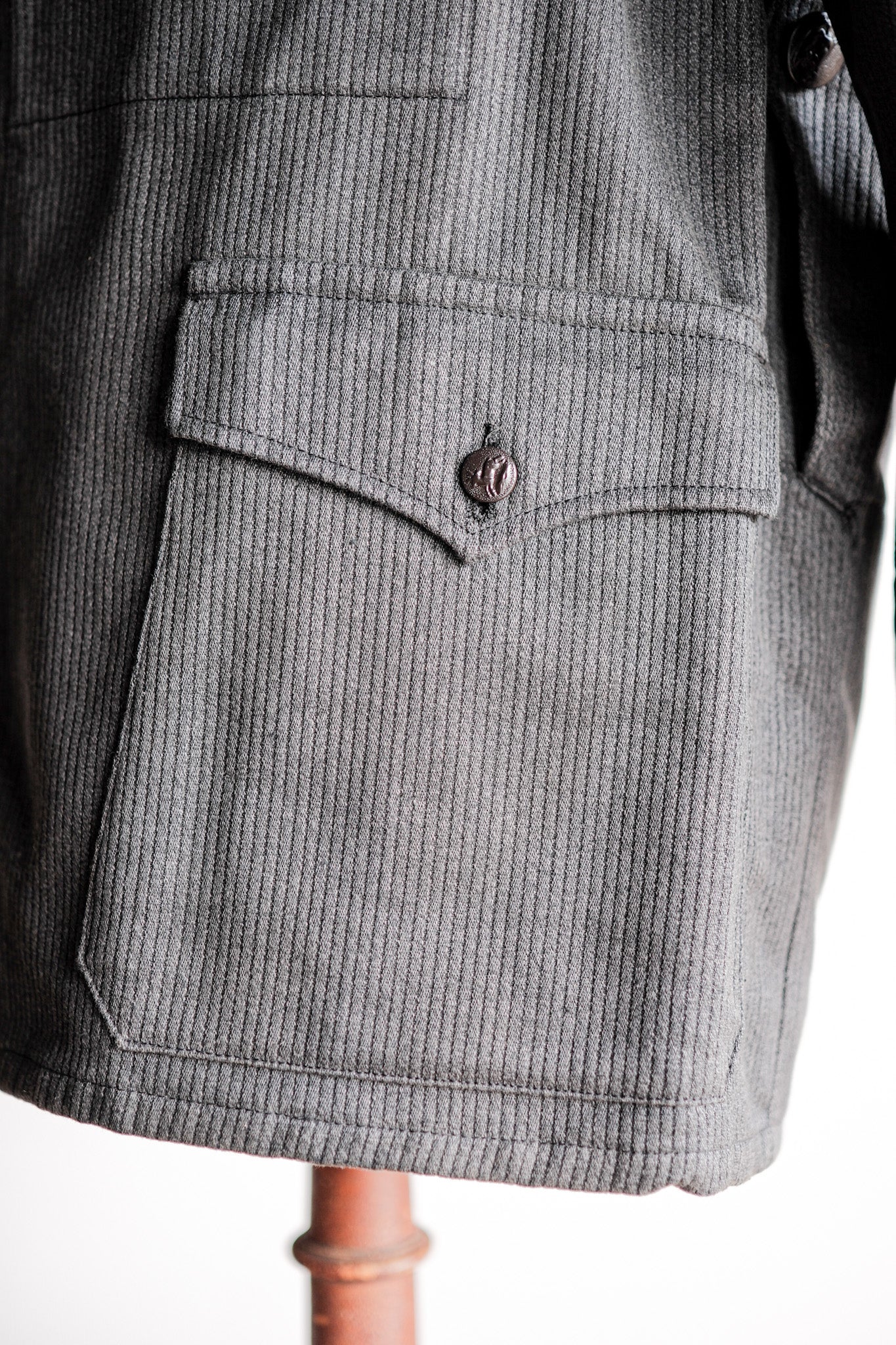 ［~50's］French Vintage Gray Cotton Pique Hunting Jacket With Chin Strap "Dead Stock"