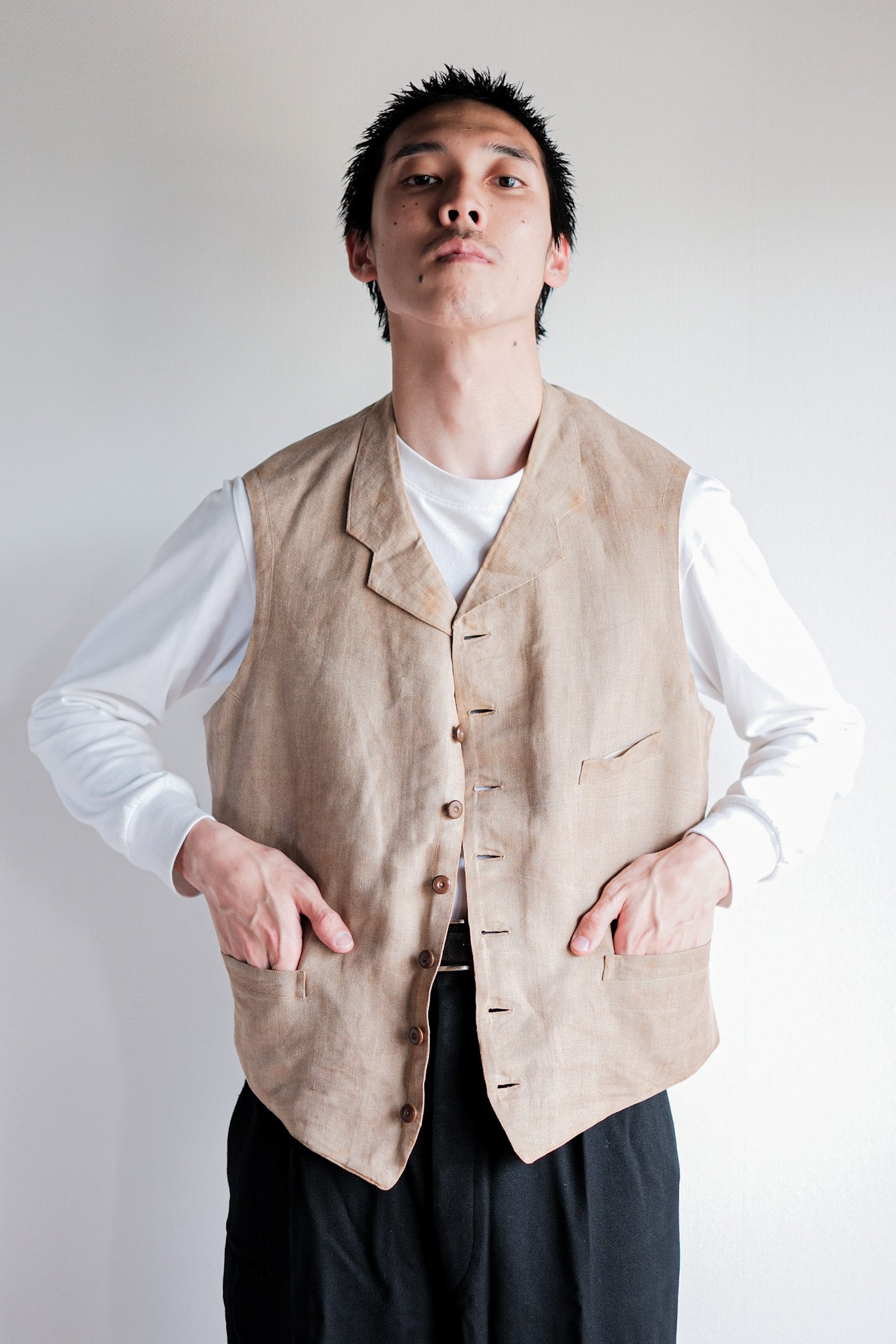 ［~40's］French Vintage Linen Work Gilet