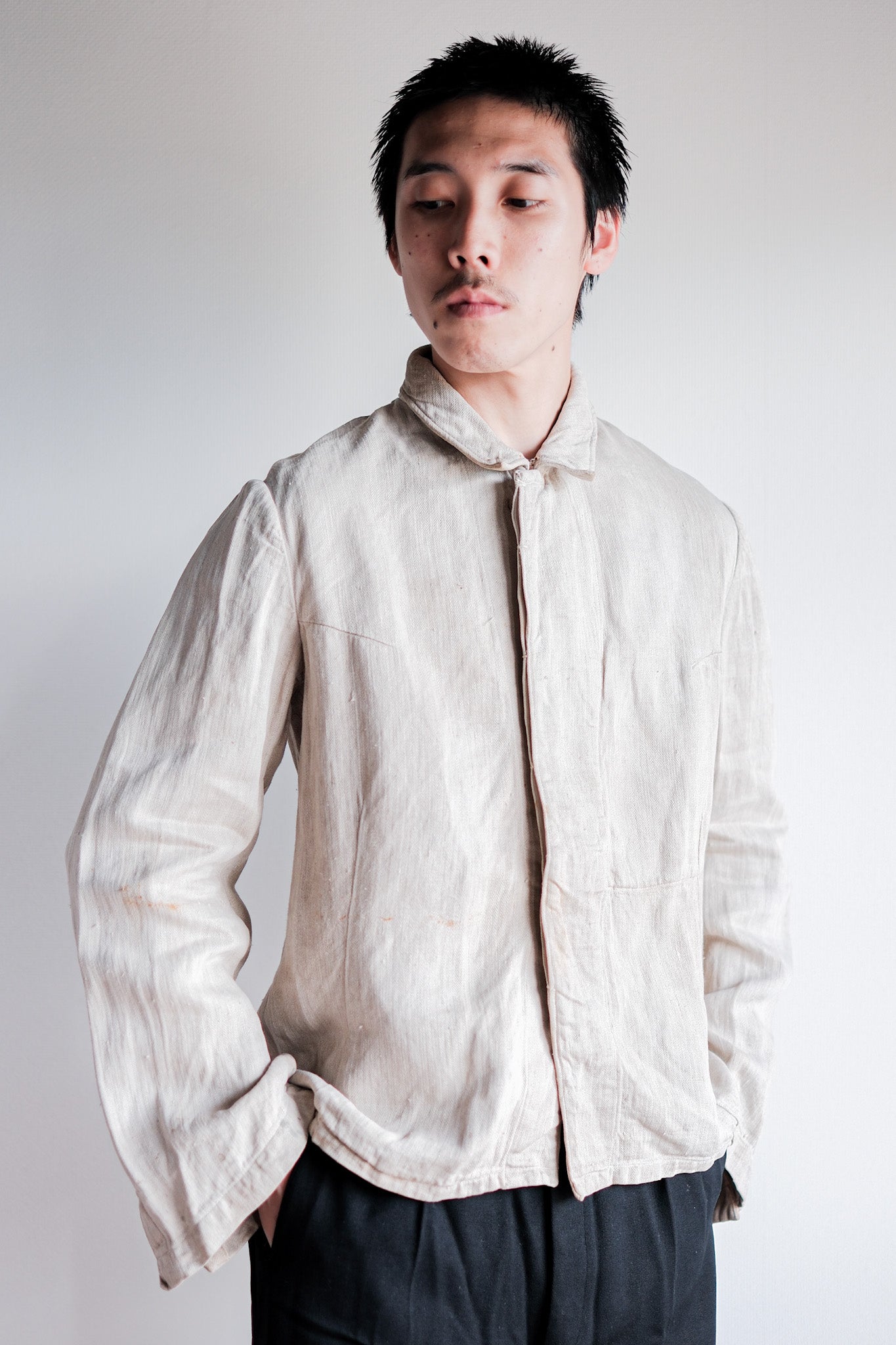【~40's】German Air Force Drillich HBT Linen Jacket With Chin Strap "Luftwaffe"