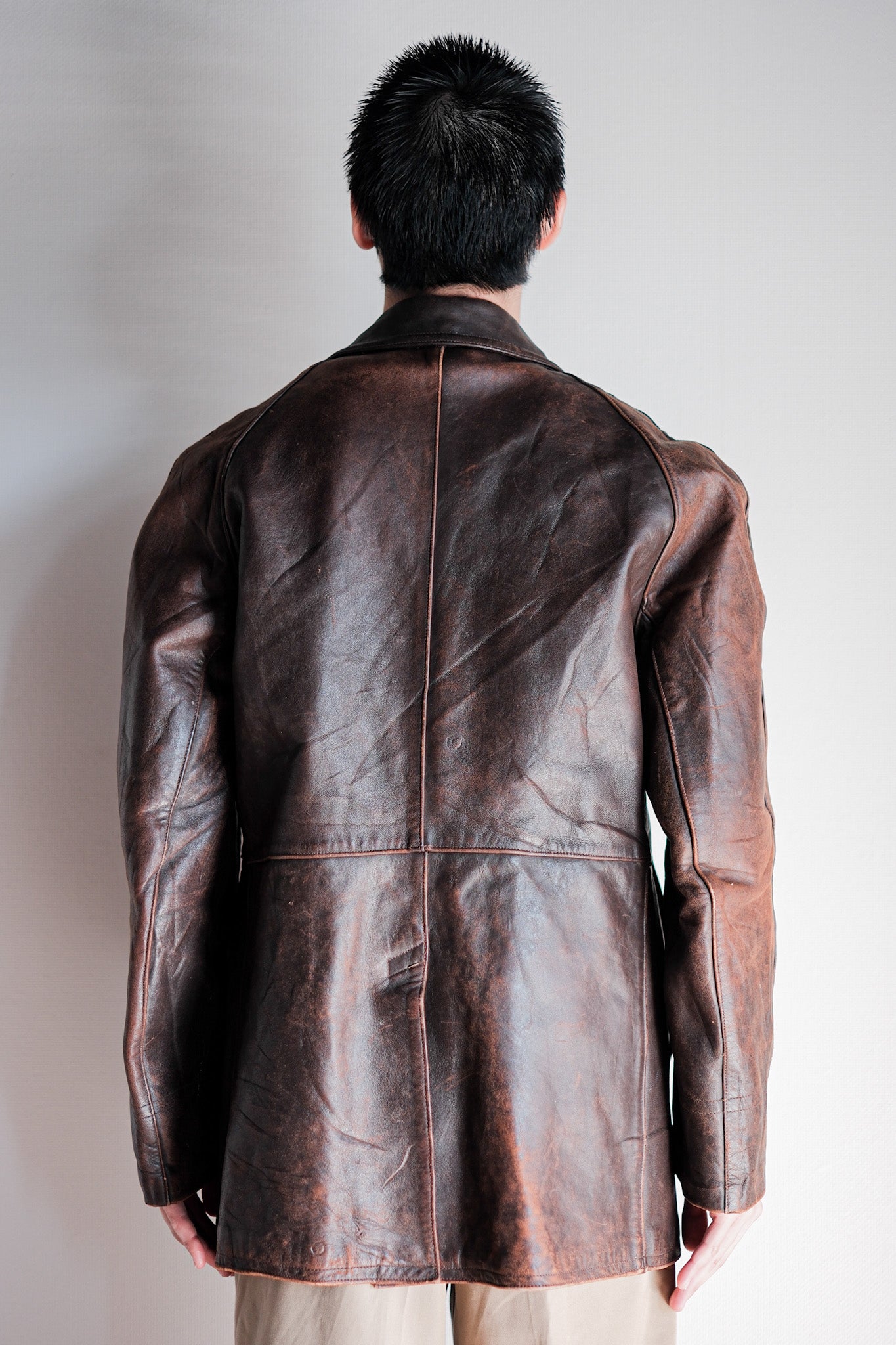 [~ 50's] Taille de veste en cuir de moto de l'armée française.B2