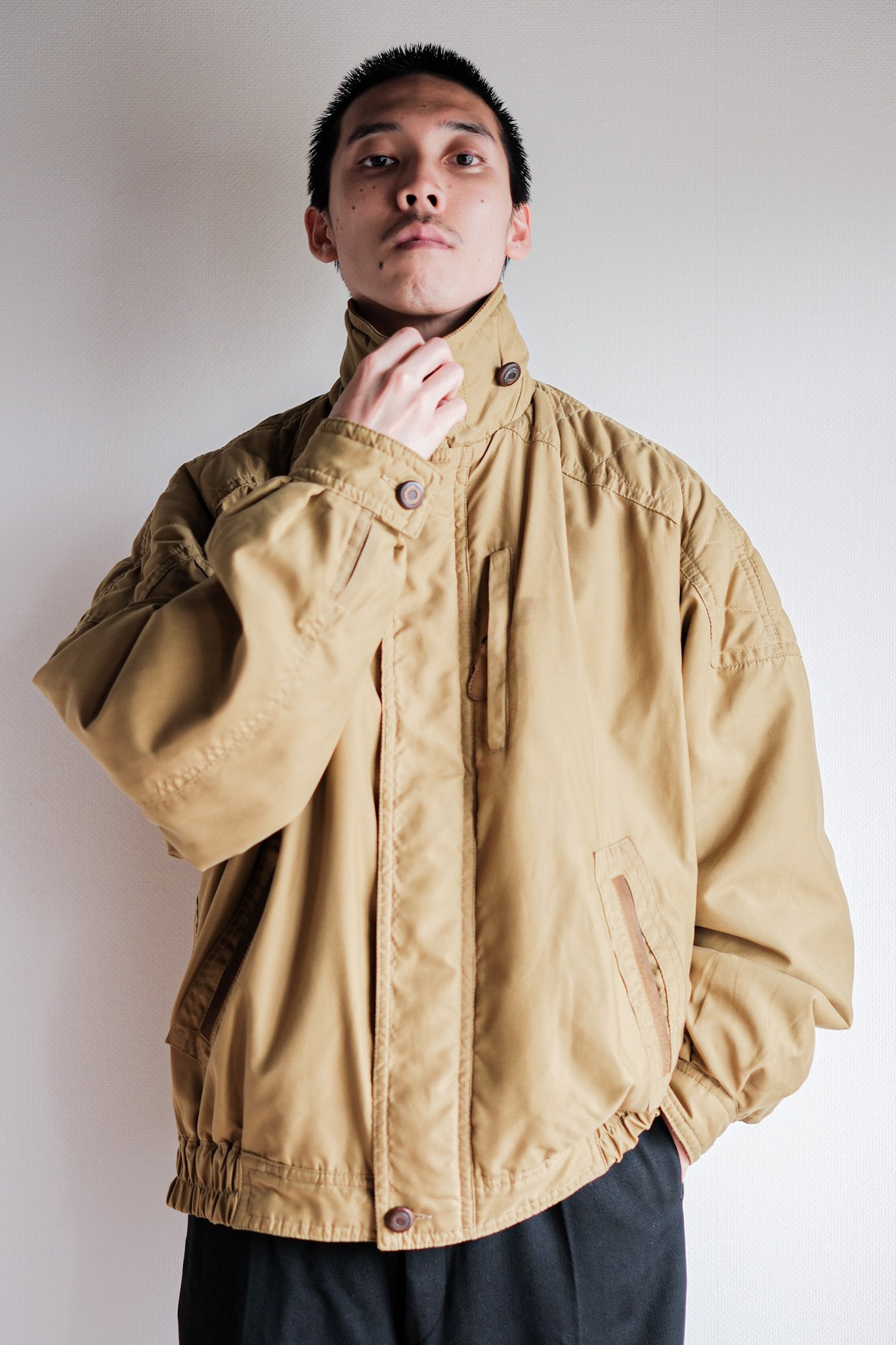 ［~80's］Old Yves Saint Laurent Nylon Quilting Blouson With Chin Strap "Pour Homme"