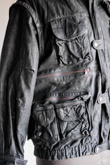 [~90's] Old Renoma Paris Black Leather Detachable Sleeve Multi Pocket Jacket Size.M