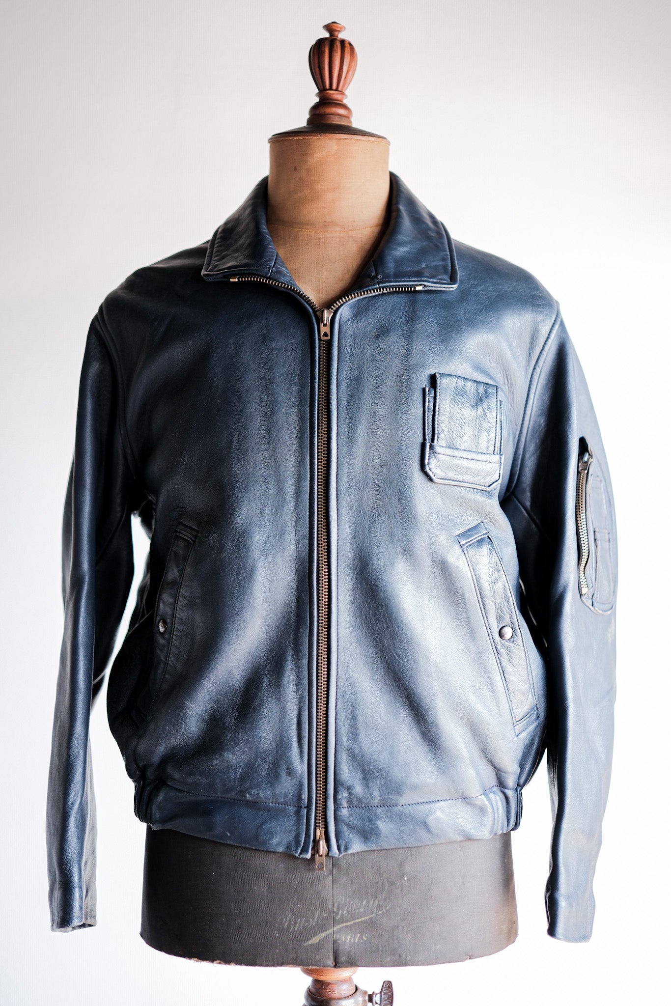 [~70's]French Air Force Pilot Leather Jacket Size.96M