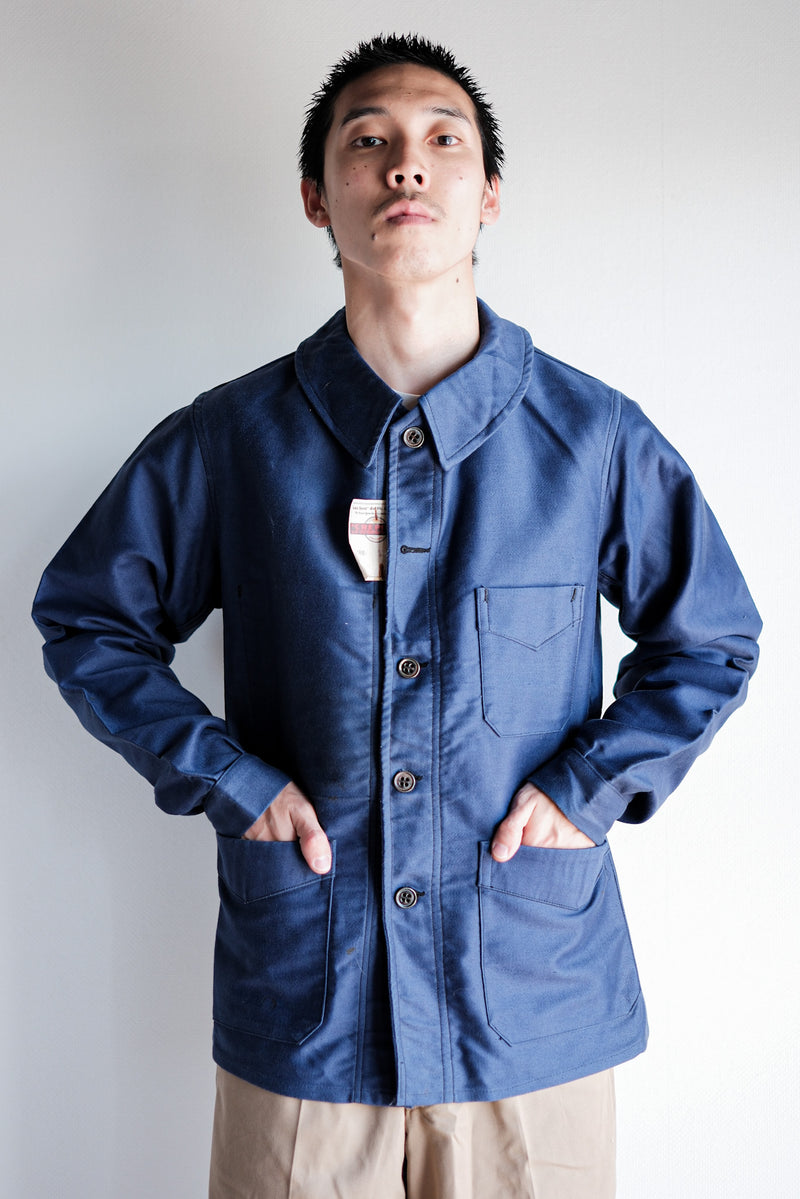 40's】French Vintage Blue Moleskin Work Jacket Size.46 