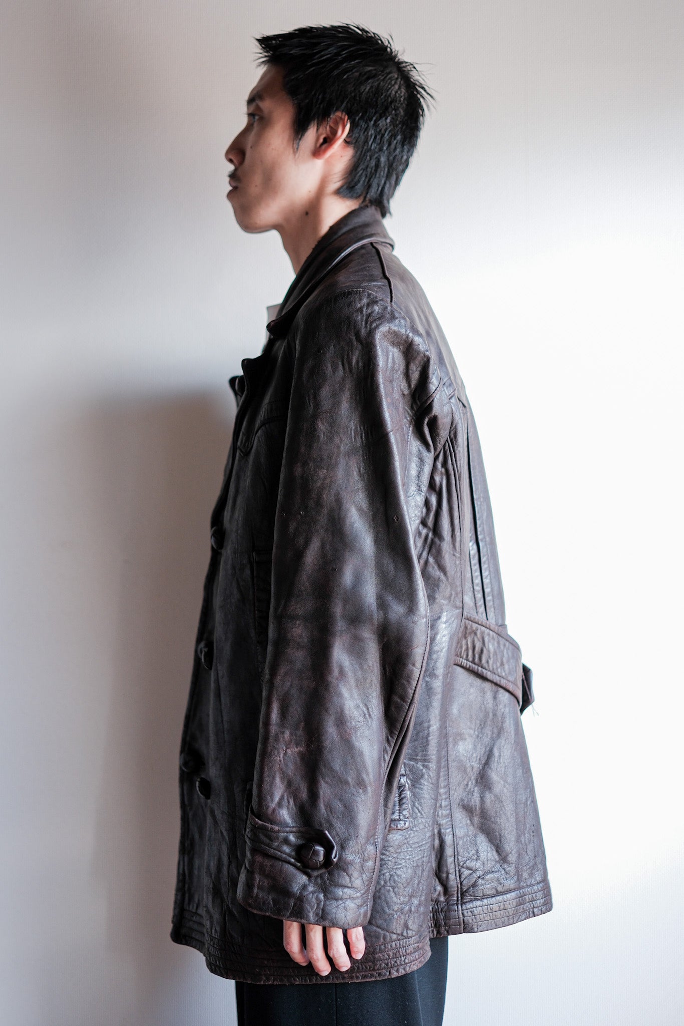 【~30's】German Vintage Double Breasted Motorcycle Leather Jacket