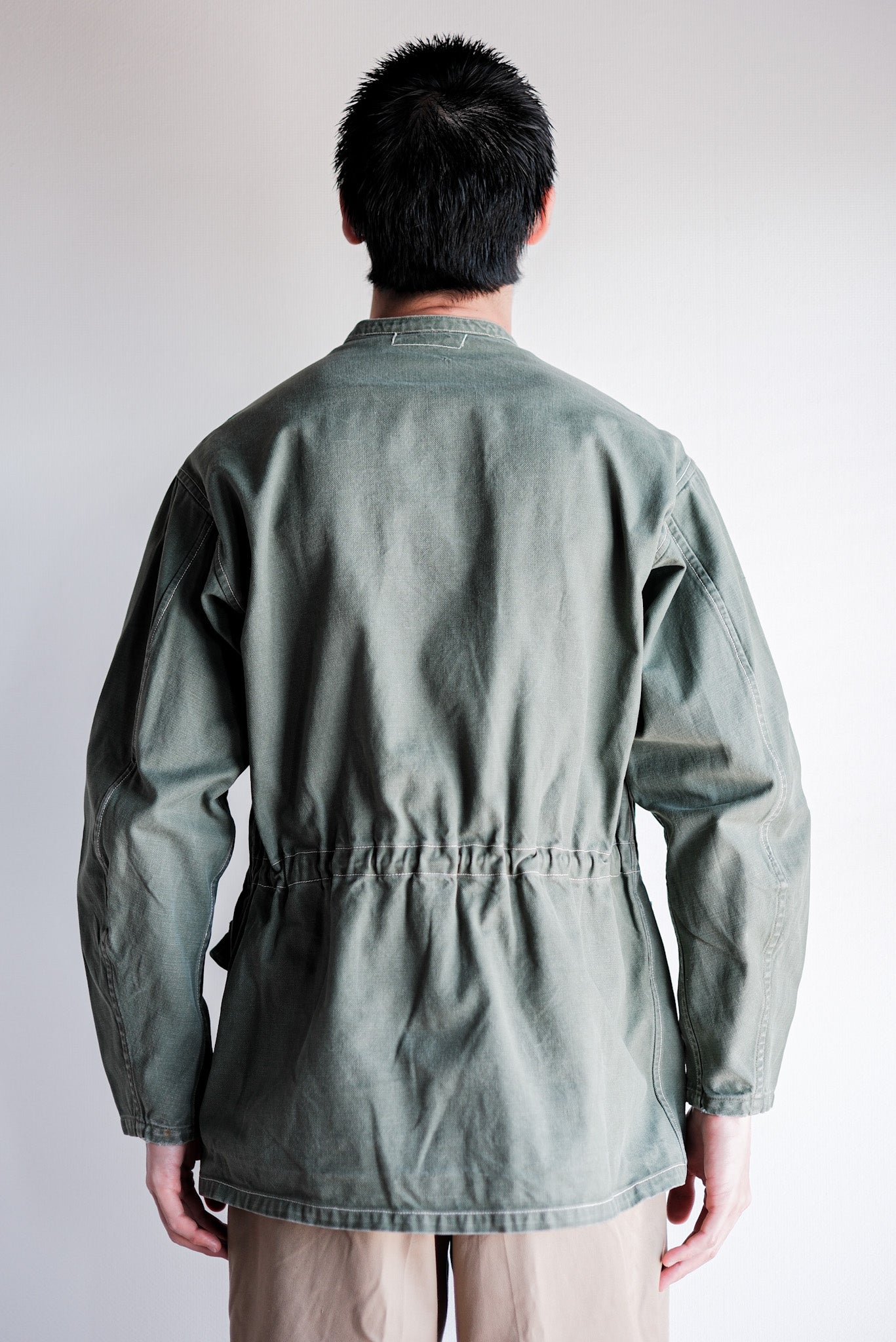 ［~50's］French Vintage Green Cotton Twill 4 Pockets Work Jacket "Unusual Pattern"