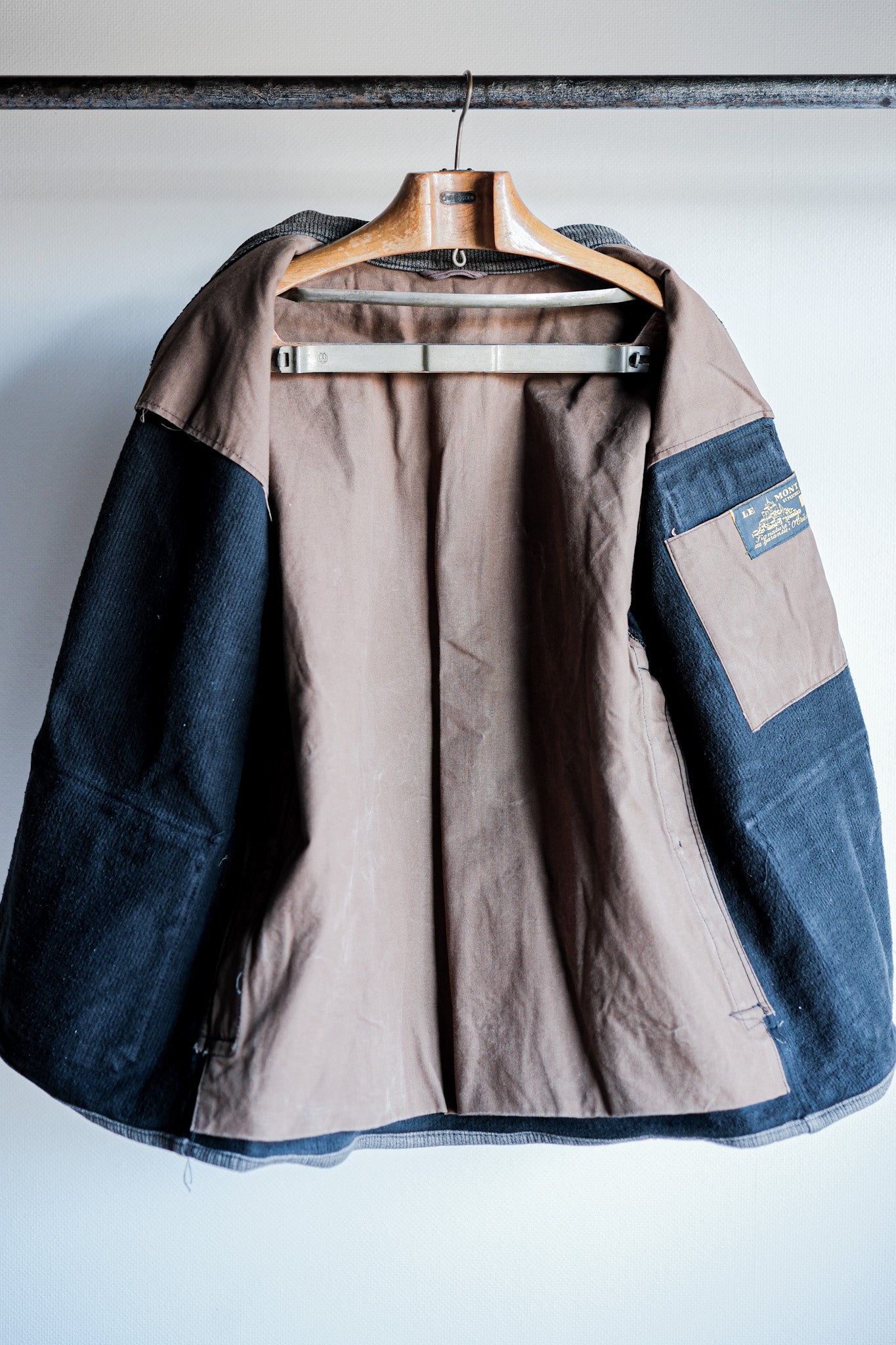 ［~60's］French Vintage Brown Gray Salt & Pepper Cotton Pique Hunting Jacket "Le Mont St. Michel"