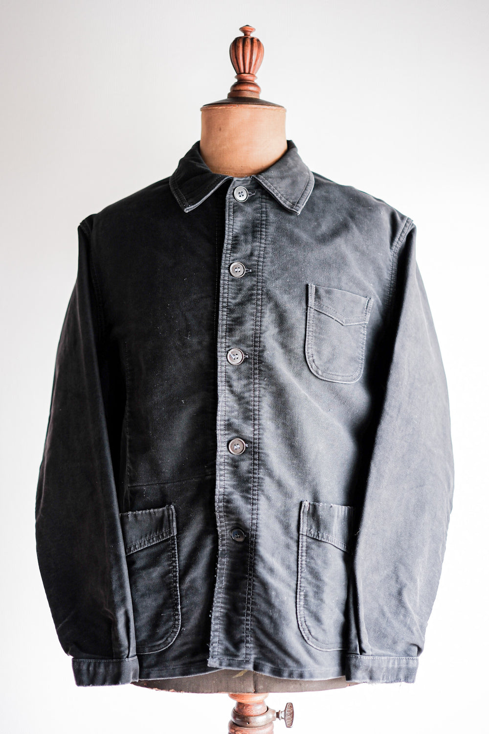 【~50's】French Vintage Black Moleskin Work Jacket Size.52 "Le Mont St. Michel"