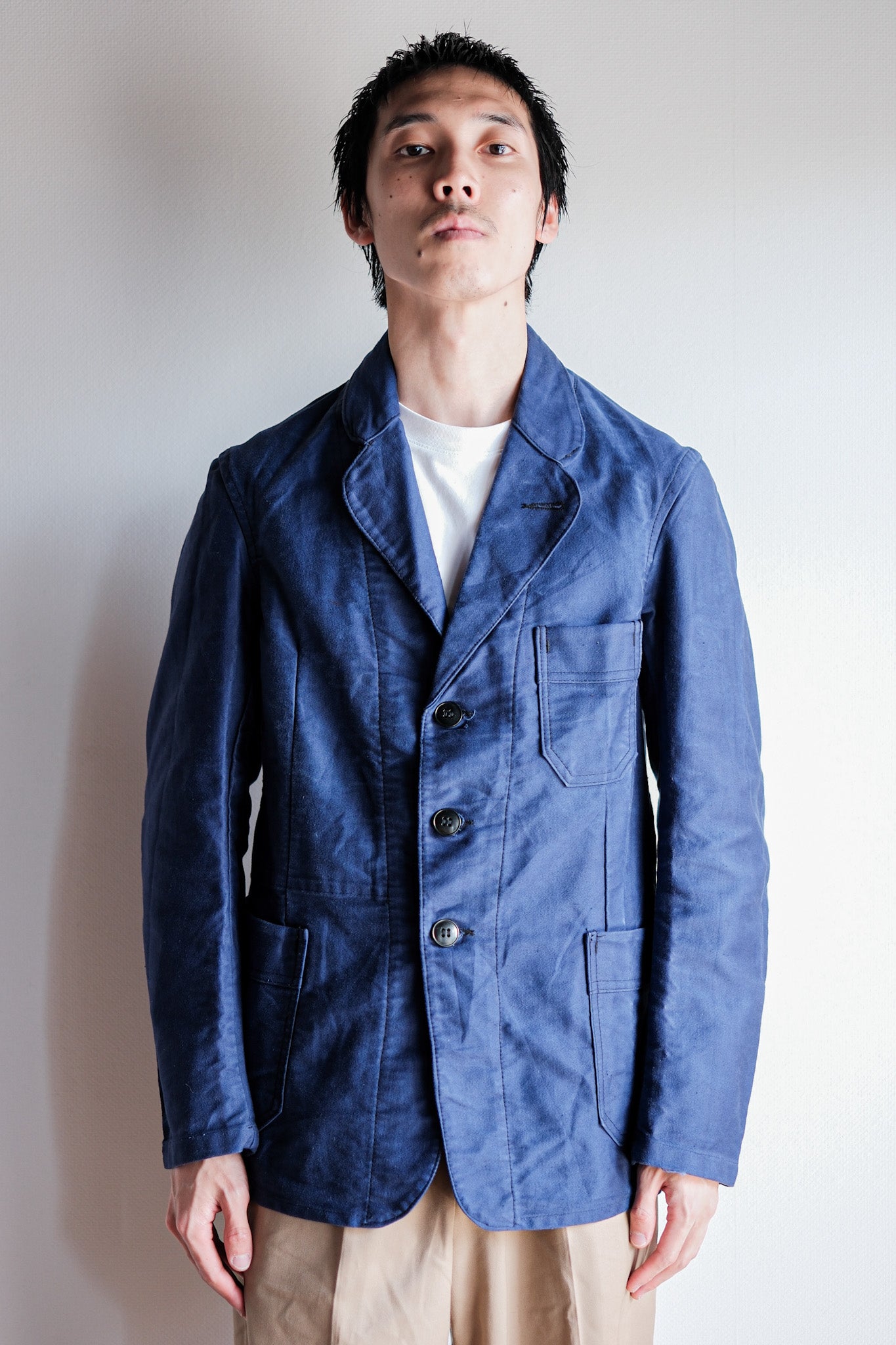 【~60’s】French Vintage Blue Moleskin Lapel Work Jacket "VETVOR"