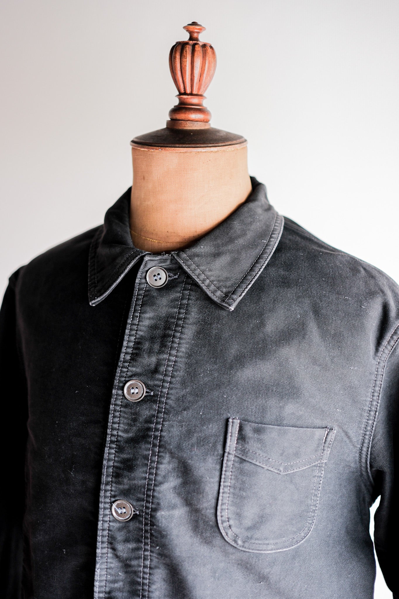 【~50's】French Vintage Black Moleskin Work Jacket Size.52 "Le Mont St. Michel"