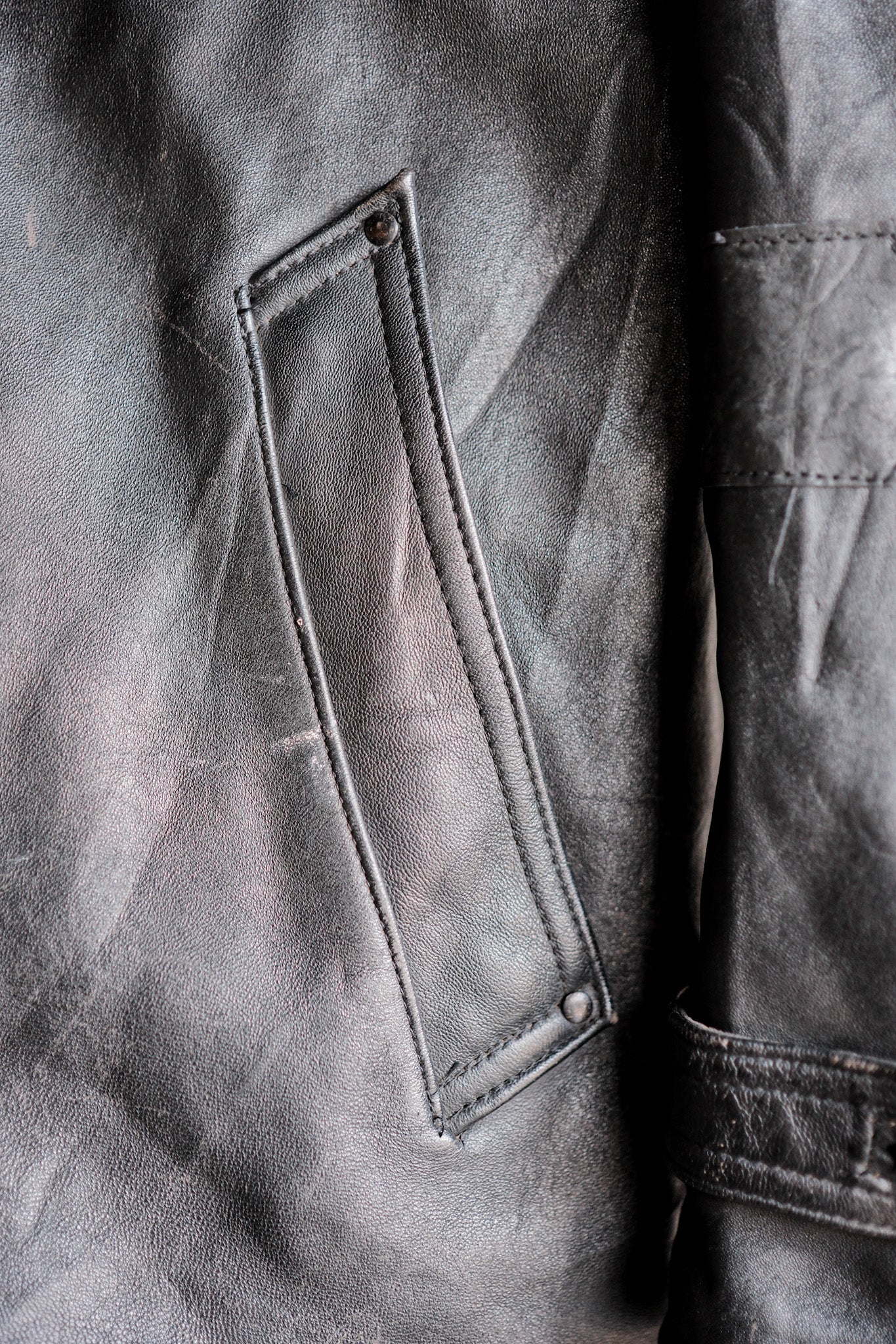 ［~60's］French Vintage Black Leather Work Jacket "Wool Collar"