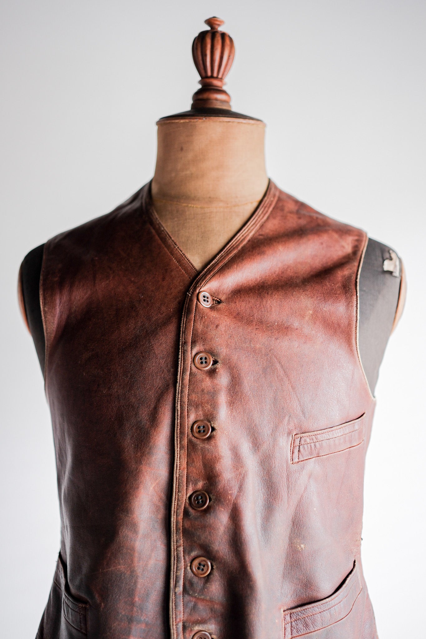 [~ 50's] French Vintage Brown Leather Work Gilet