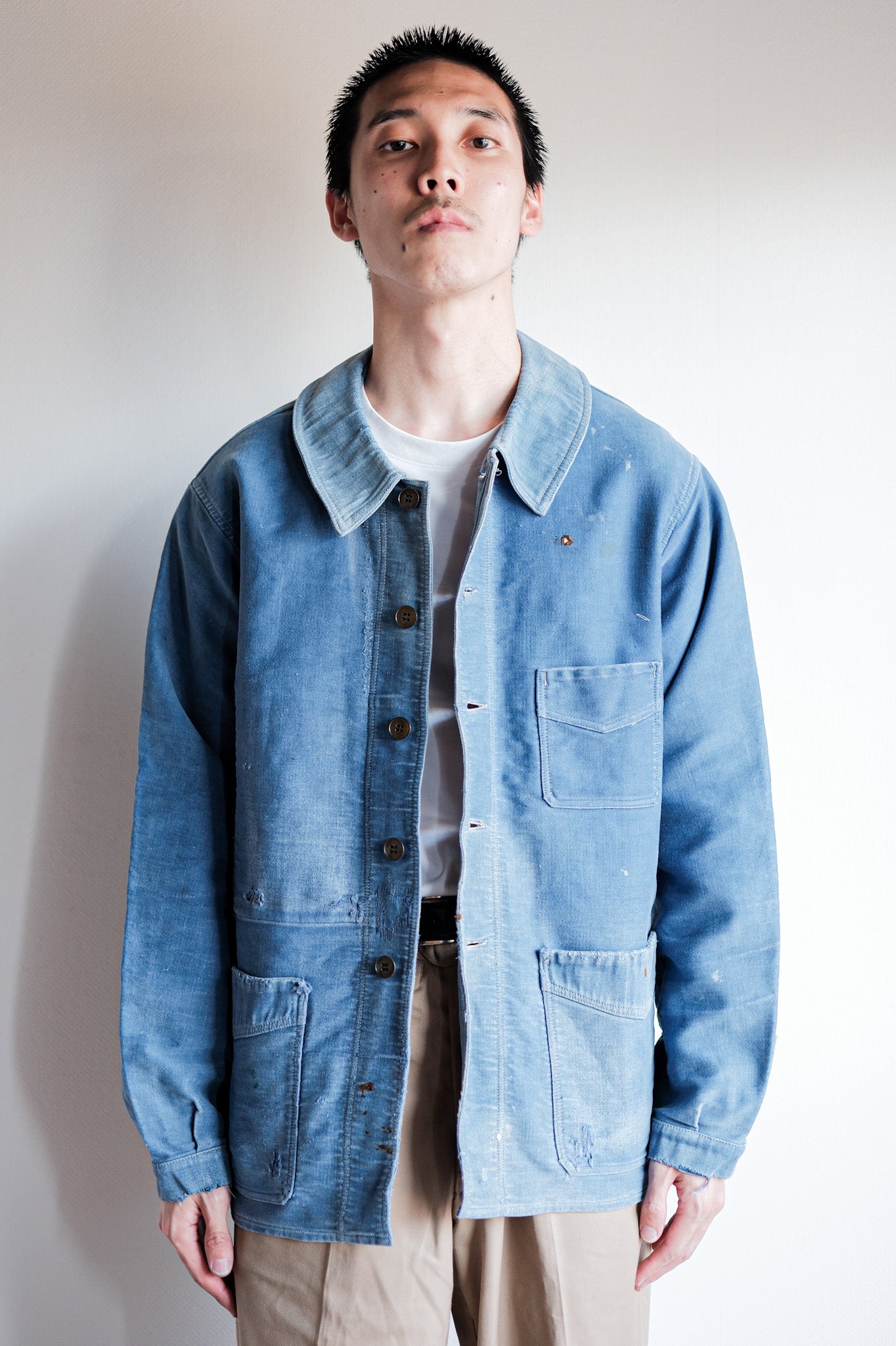 ［~40's］French Vintage Blue Moleskin Work Jacket "Le Mont St. Michel"