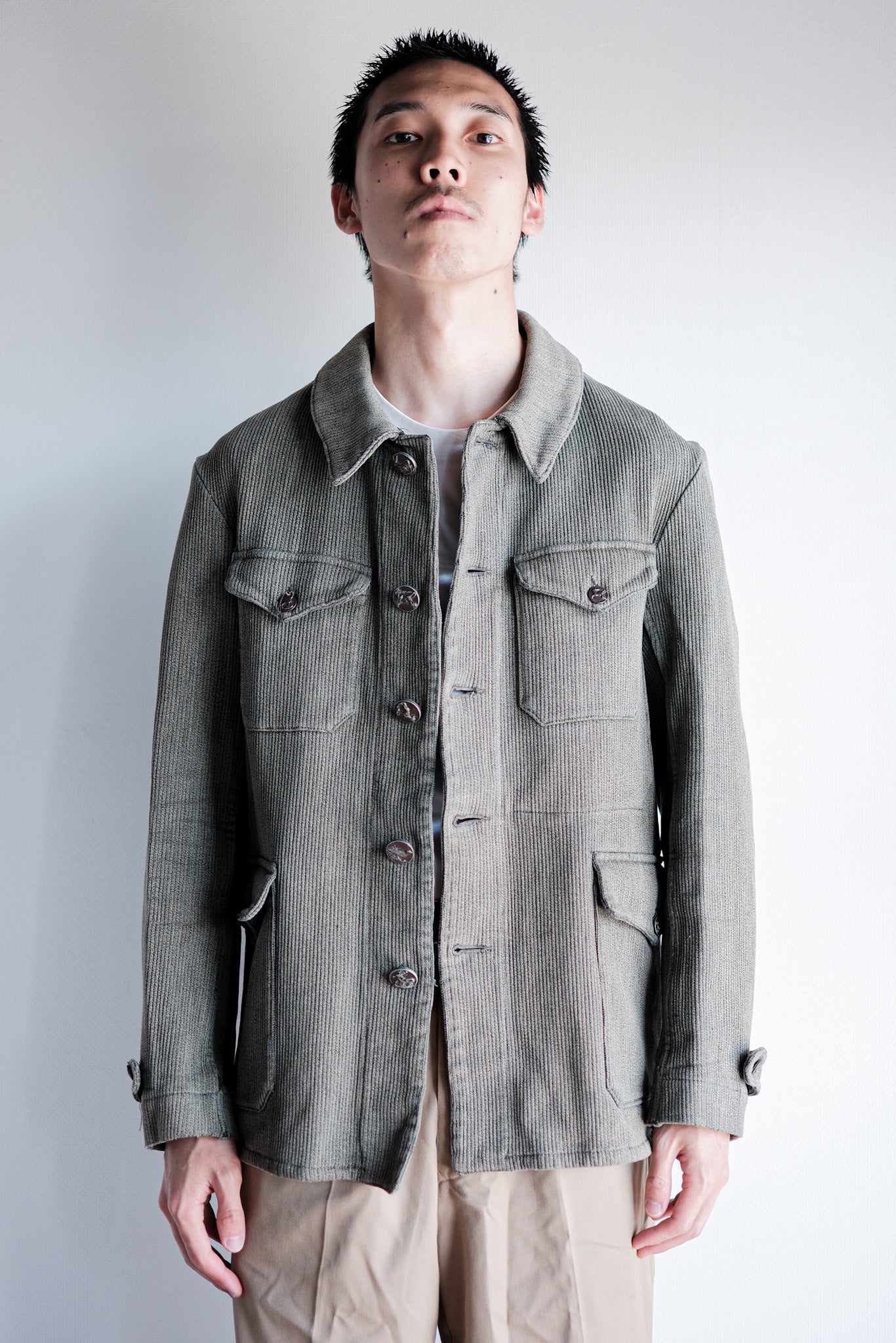 【~50's】French Vintage Gray Cotton Pique Hunting Jacket