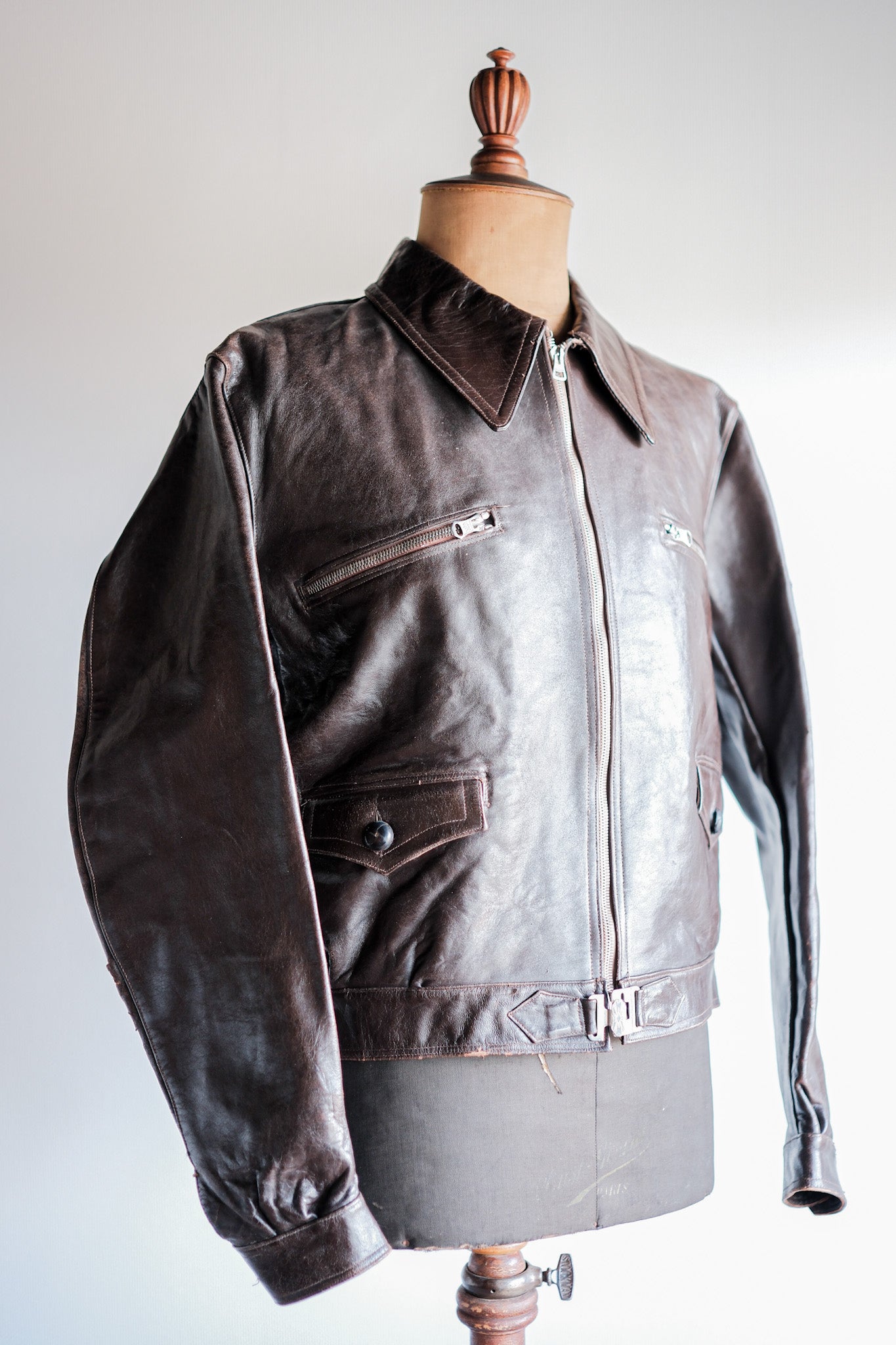 【~30's】French Vintage Hartmann Type Motorcycle Leather Jacket