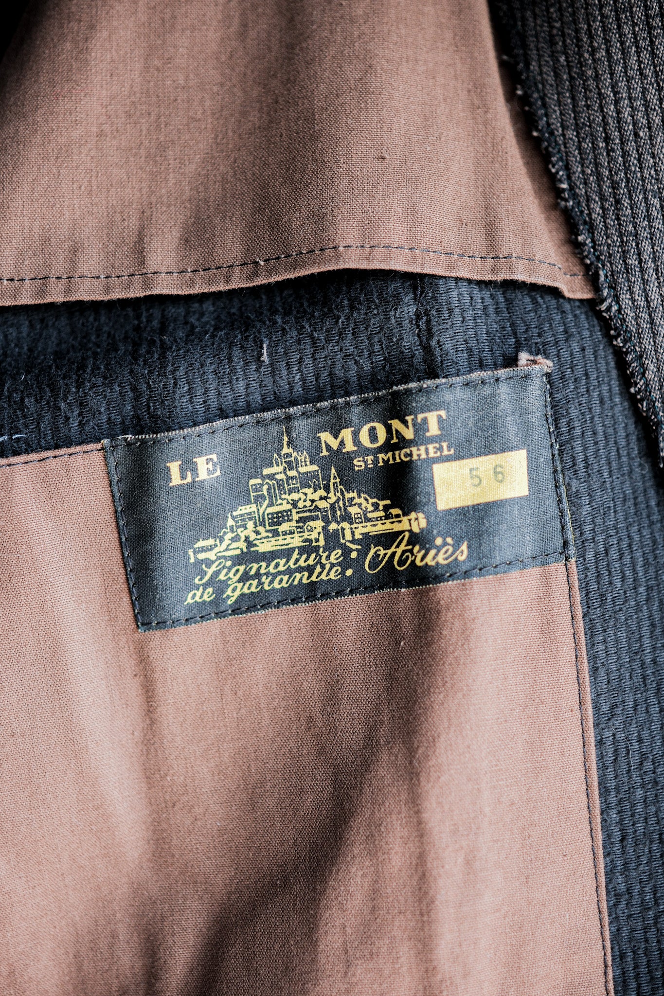 [~ 60's] French Vintage Brown Salt & Pepper Cotton Pique Hunting Jacket Size.56 "Le Mont ST. MICHEL"