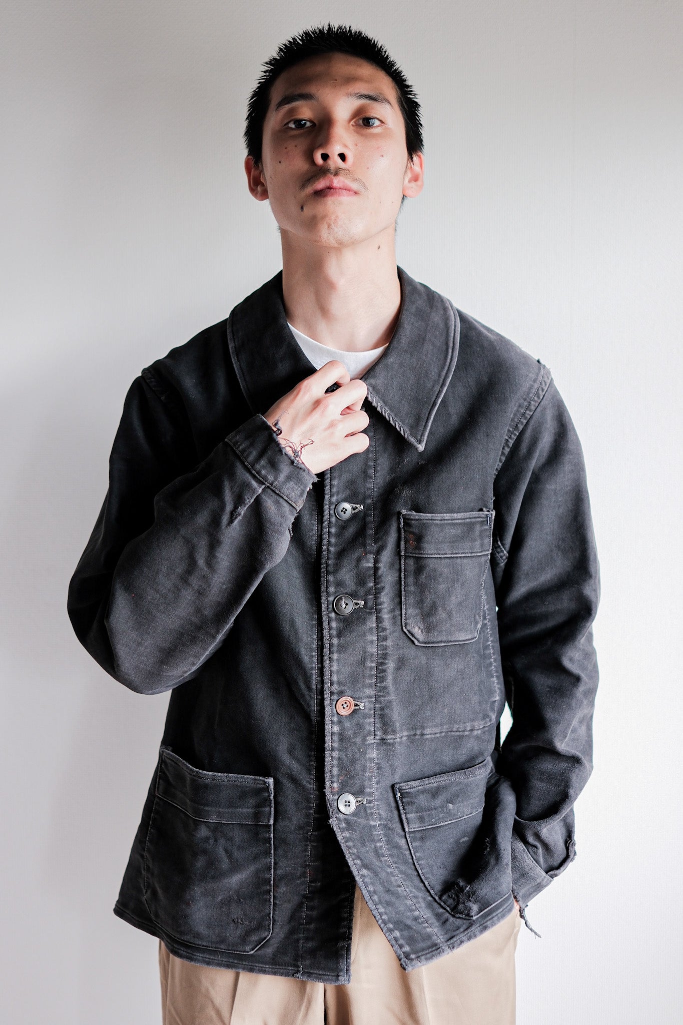 ［~40's］French Vintage Black Moleskin Work Jacket "Adolphe Lafont"