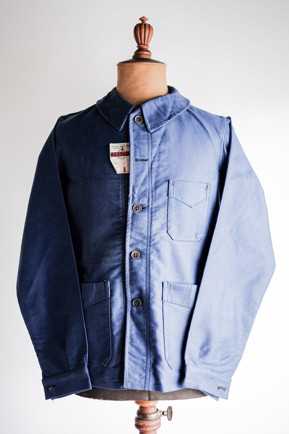【~40's】French Vintage Blue Moleskin Work Jacket Size.46 "CREPIER" "Dead Stock"