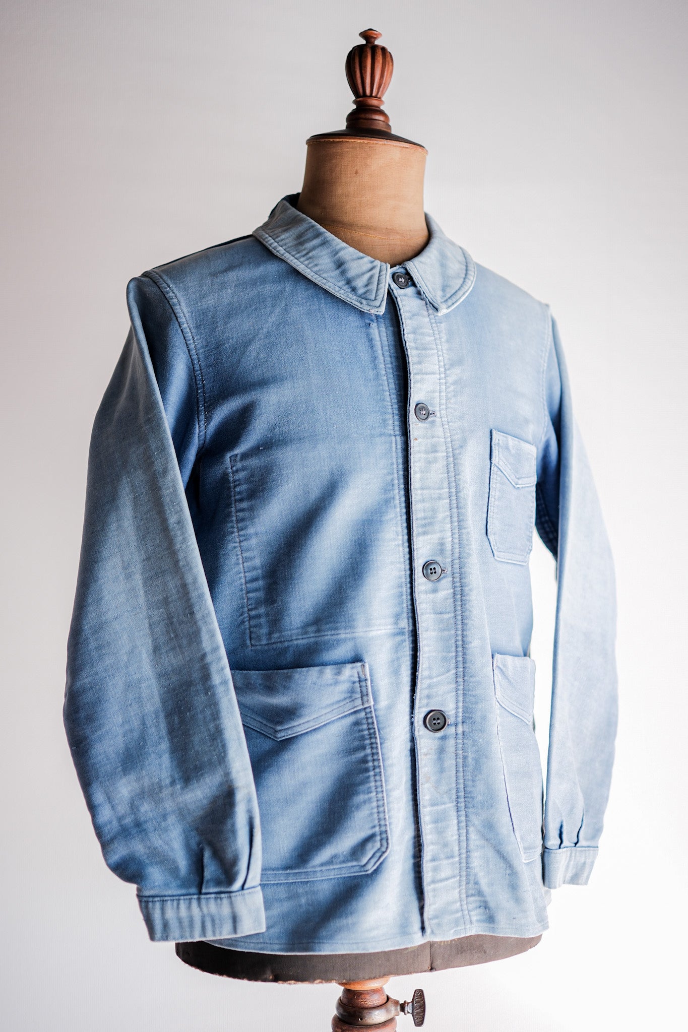 [~ 40's] French Vintage Blue Moleskin Work Jacket "4 Buttons"