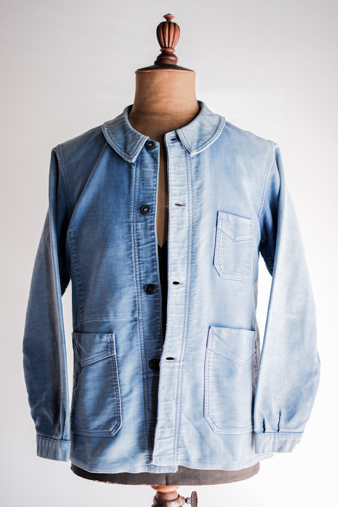 40's】French Vintage Blue Moleskin Work Jacket 
