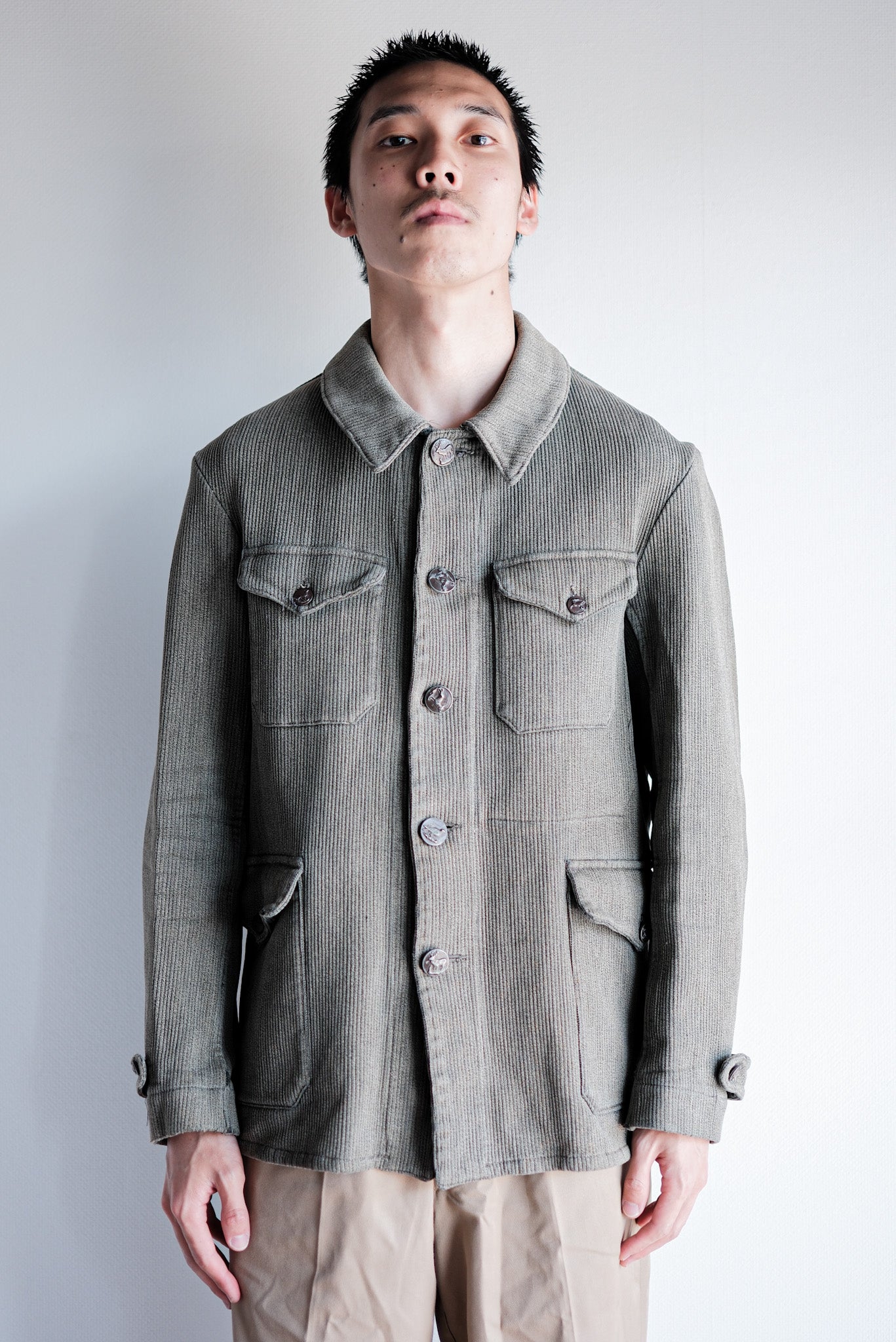 50's] French Vintage Gray Cotton Pique Hunting Jacket