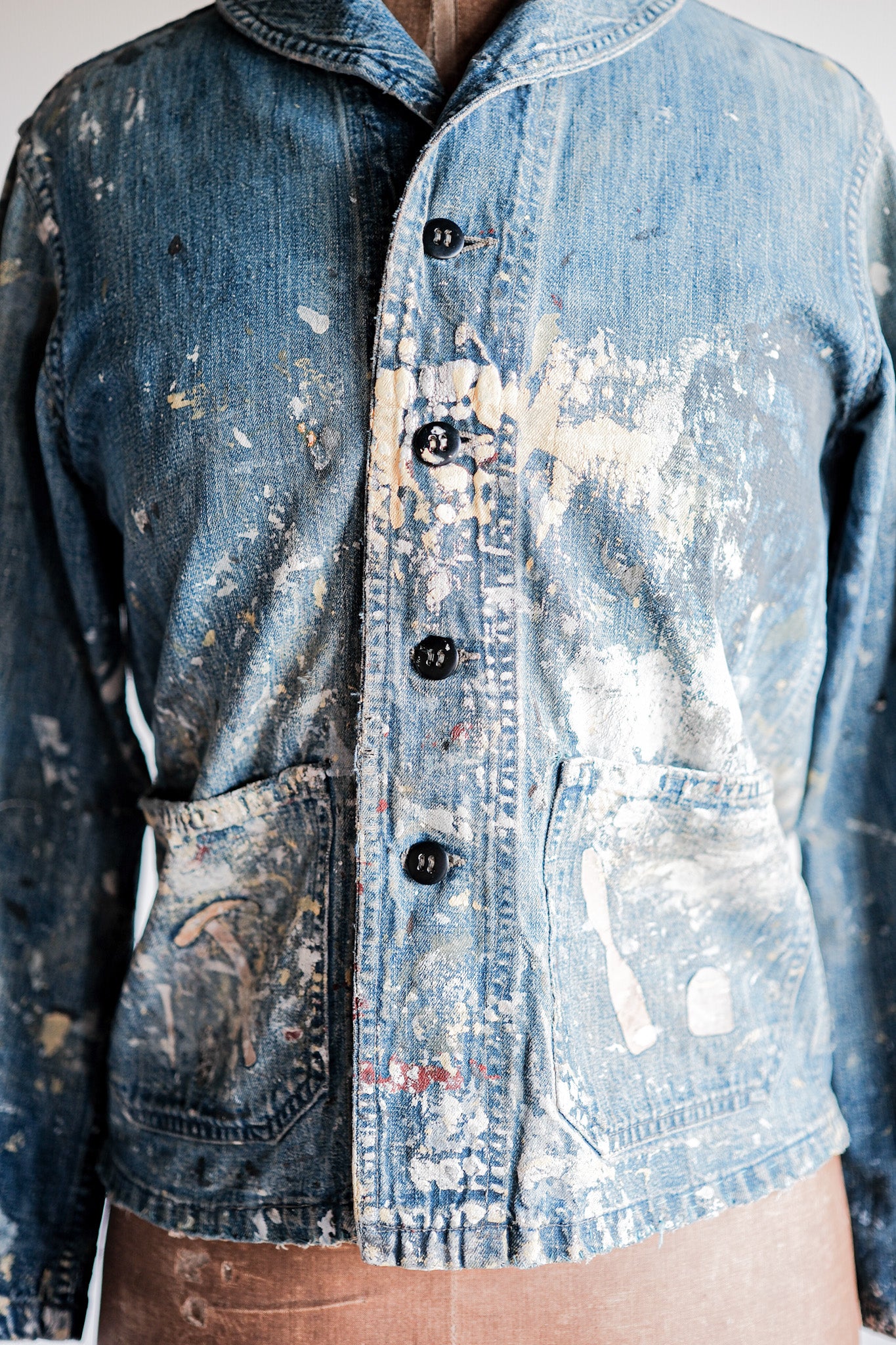 ［~40’s］U.S.NAVY Shawl Collar Denim Coverall “Crazy Paint”