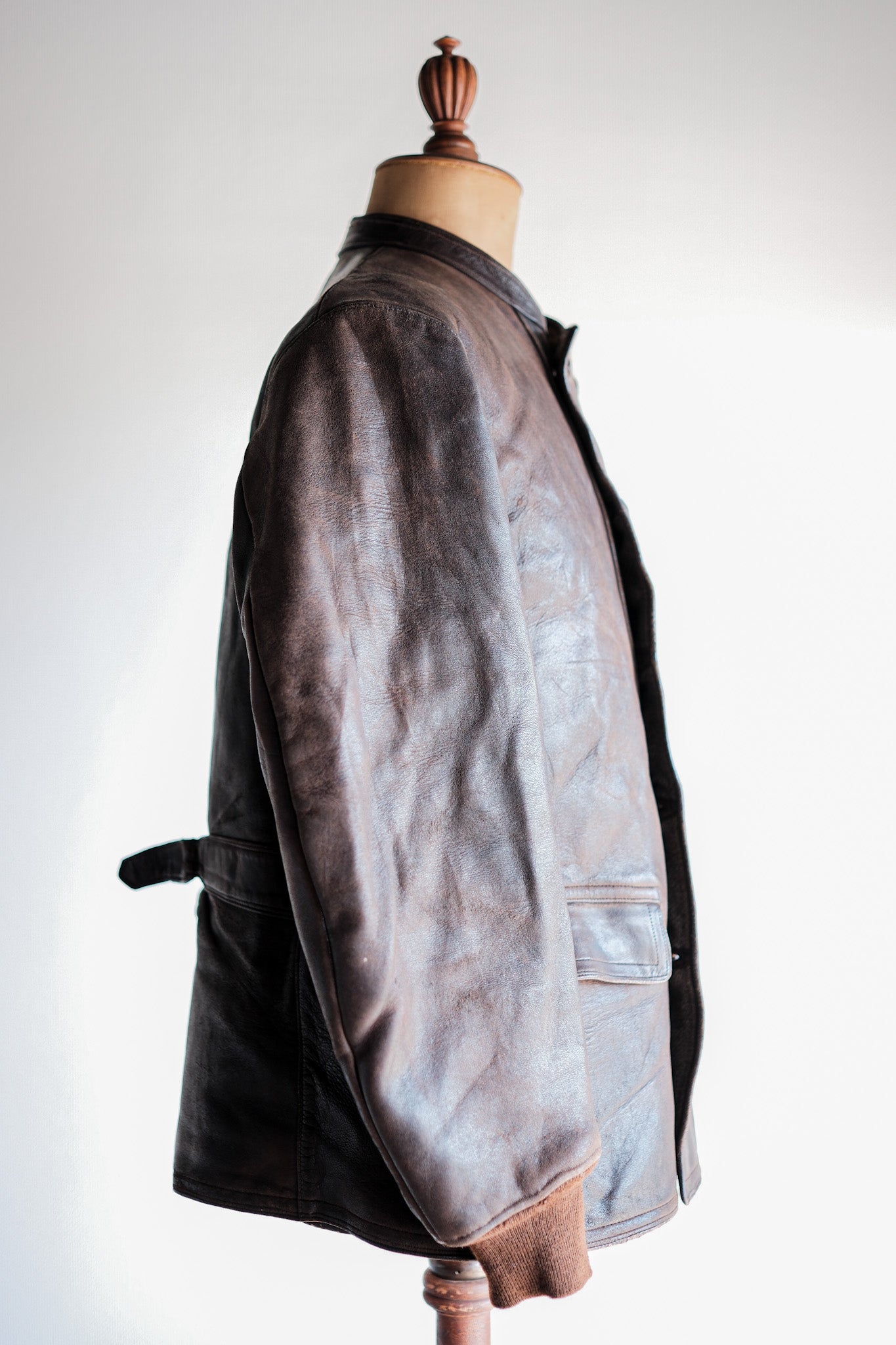 【~40's】Swedish Vintage Double Breasted Leather Jacket