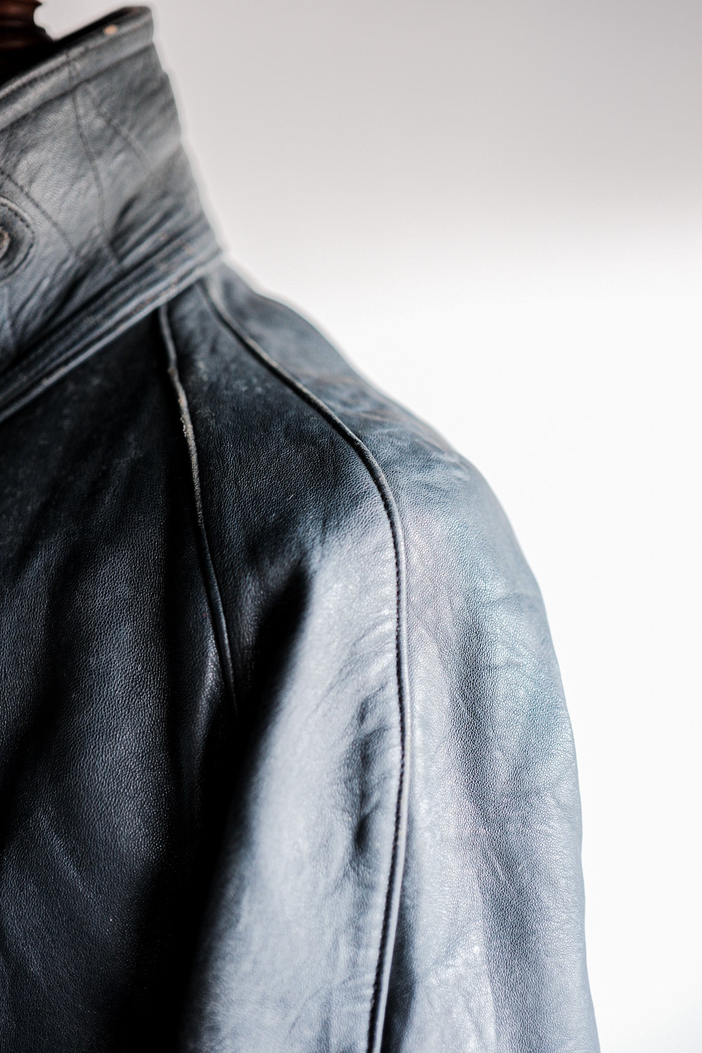 ［~50's］French Vintage Double Breasted Leather Work Coat With Chin Strap