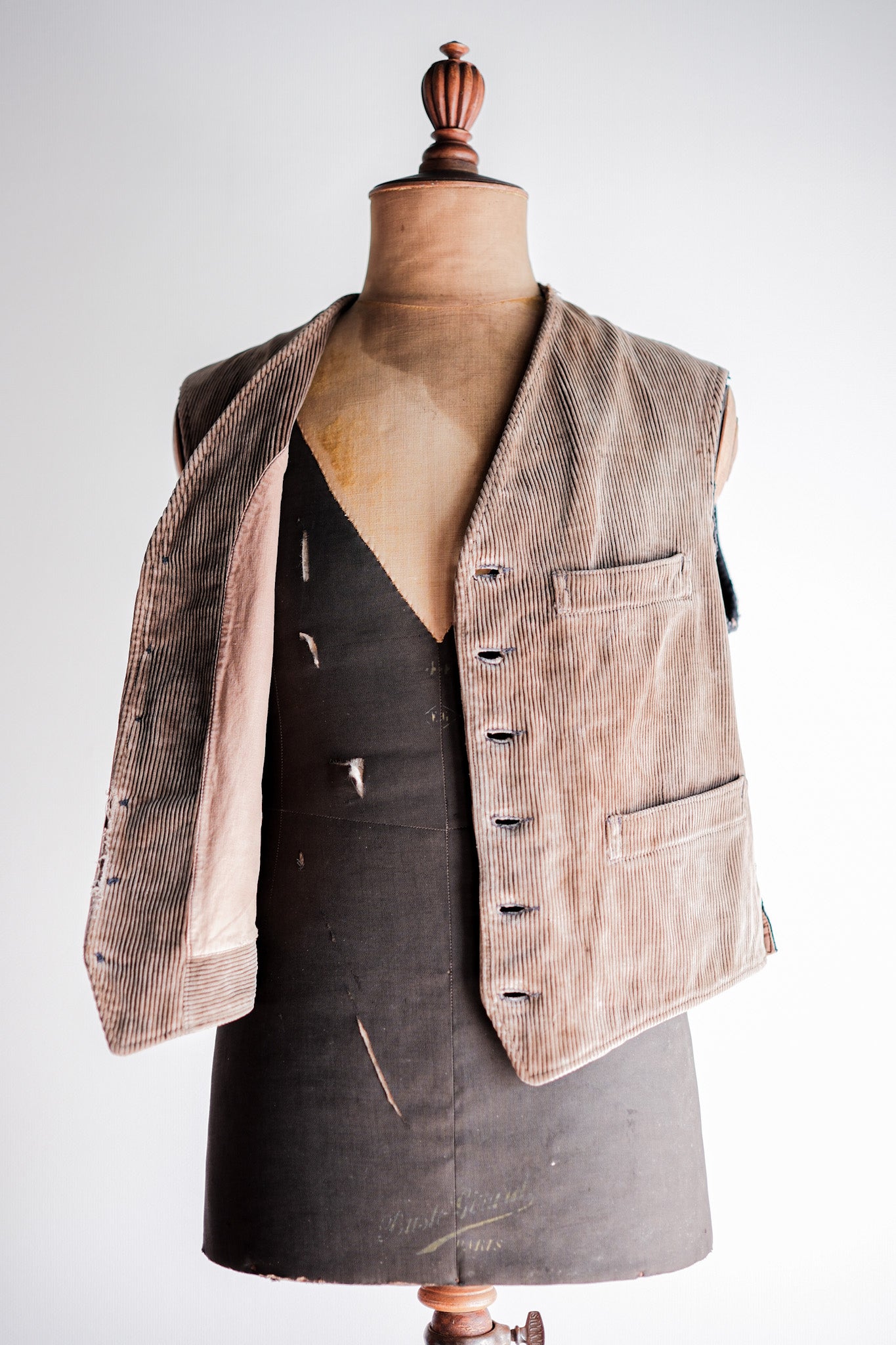 50's] French Vintage Brown Corduroy Work Gilet 