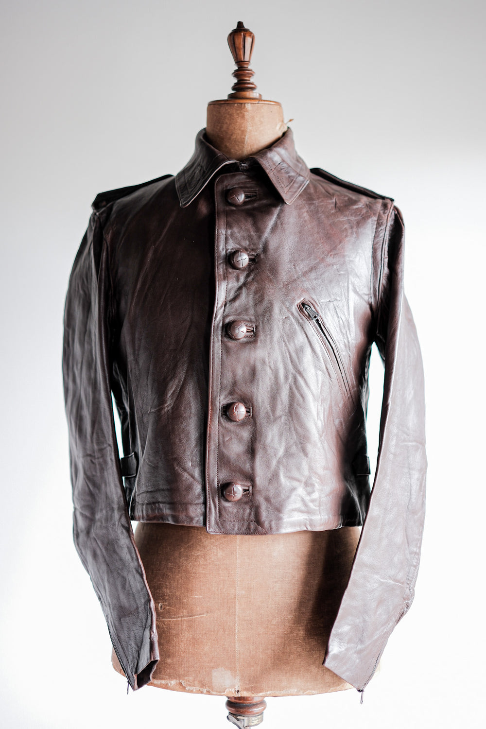 【~40's】French Vintage Motorcycle Leather Jacket Size.4 "Dead Stock"