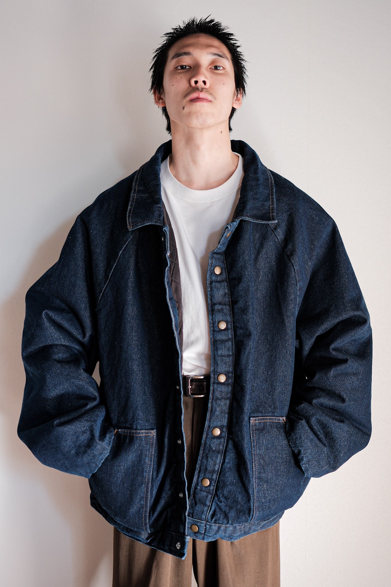 【~80's】American Vintage Raglan Sleeves Padded Denim Jacket Size.54