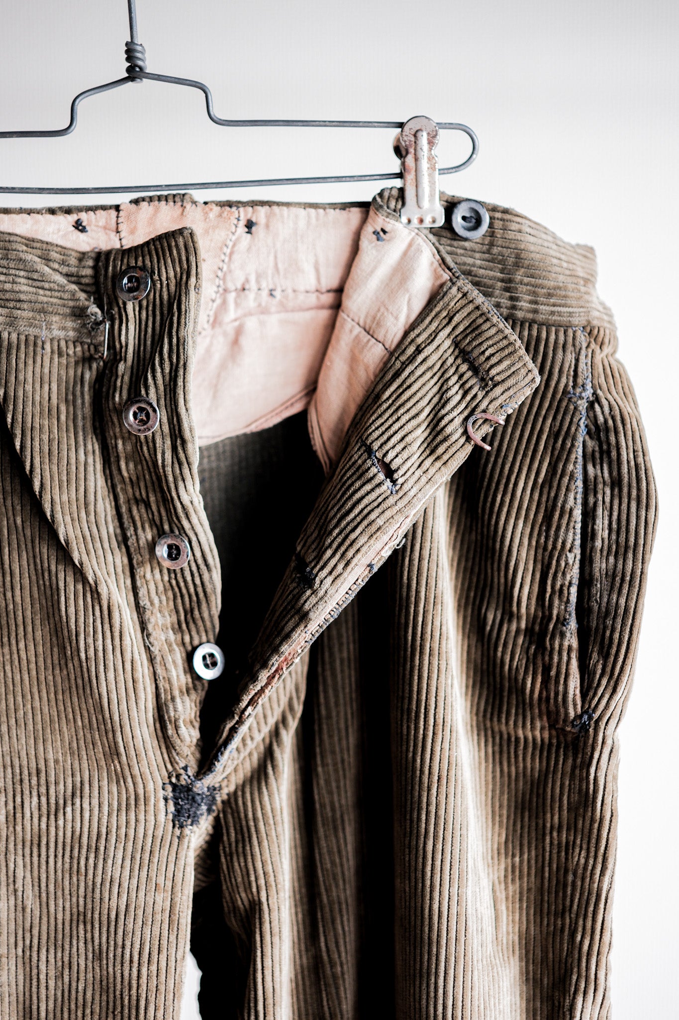 ［~40's］French Vintage Brown Corduroy Work Pants "Boro"