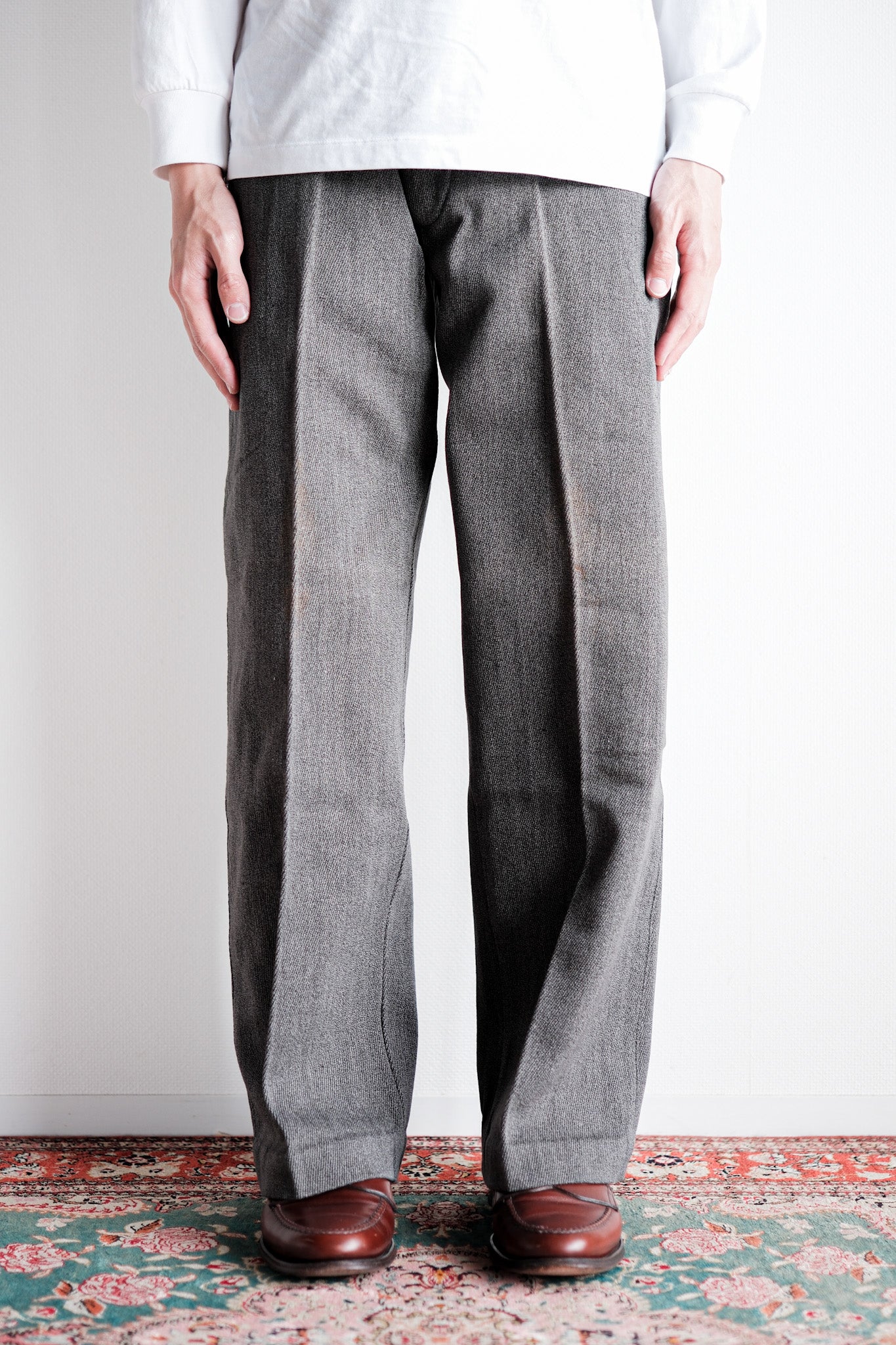 [~ 30's] French Vintage Salt & Pepper Cotton Twill Work Pants "Dead Stock"