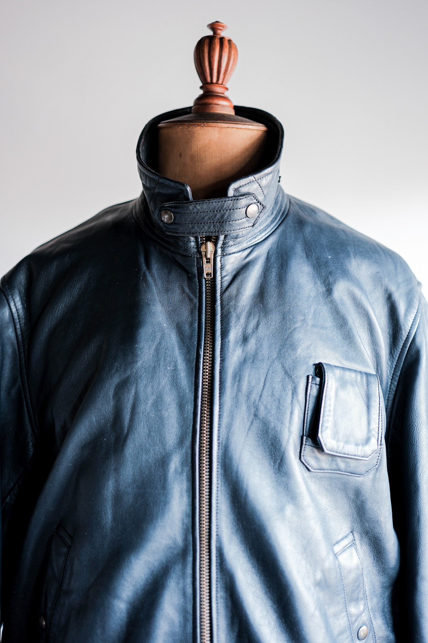 ［~70's］French Air Force Pilot Leather Jacket With Chin Strap Size.100L