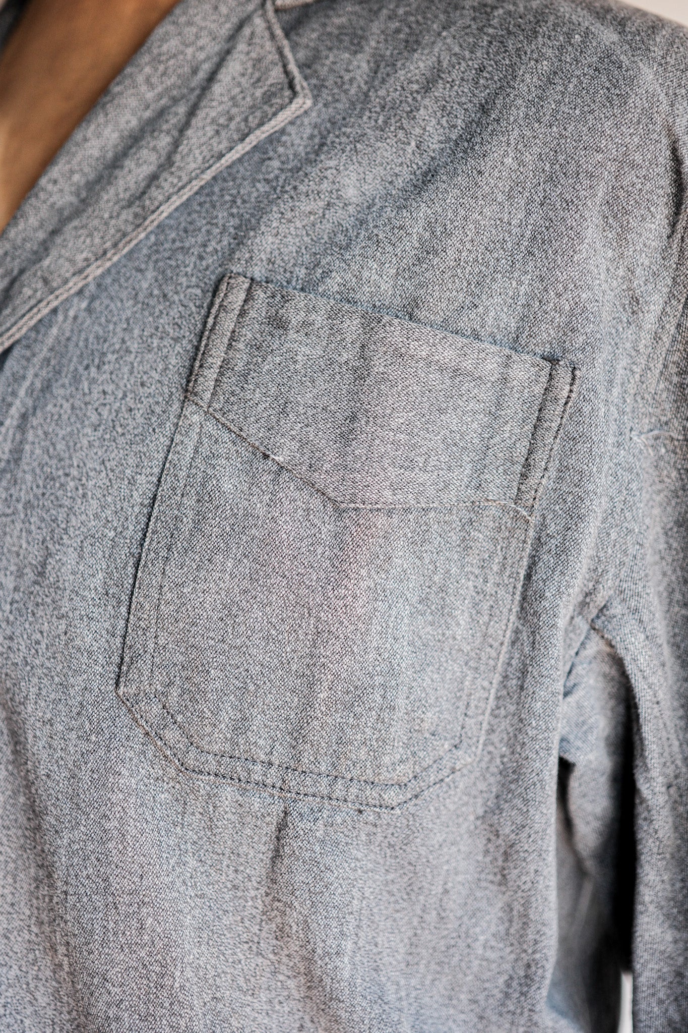 ［~40’s］French Vintage Salt & Pepper Cotton Lapel Work Jacket