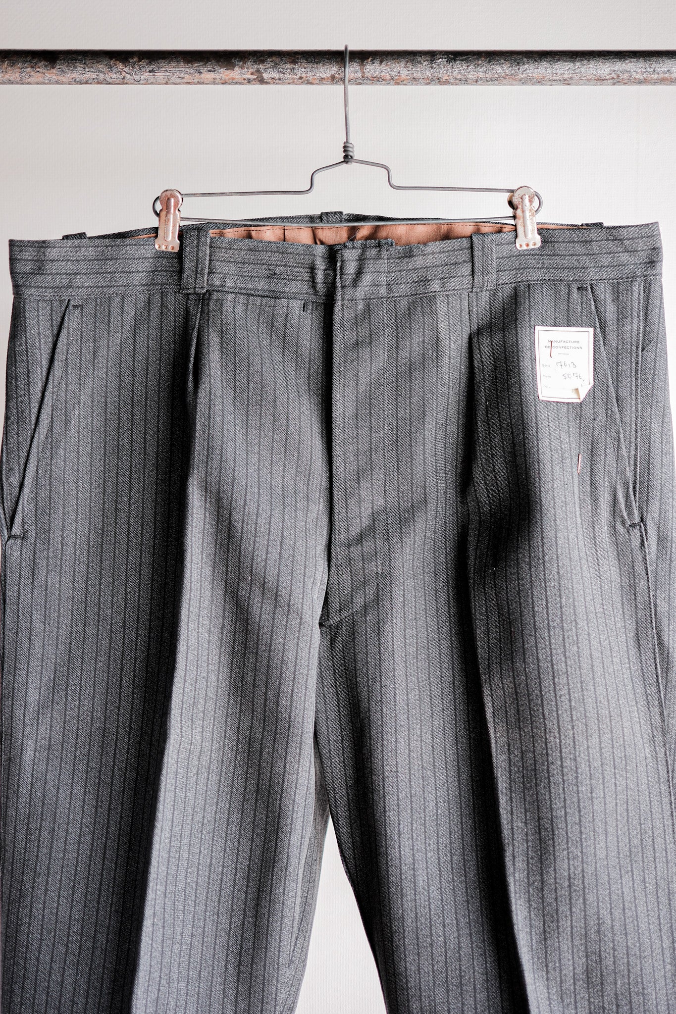 [〜40年代]法國復古鹽和胡椒棉條條紋工作褲“死紙”