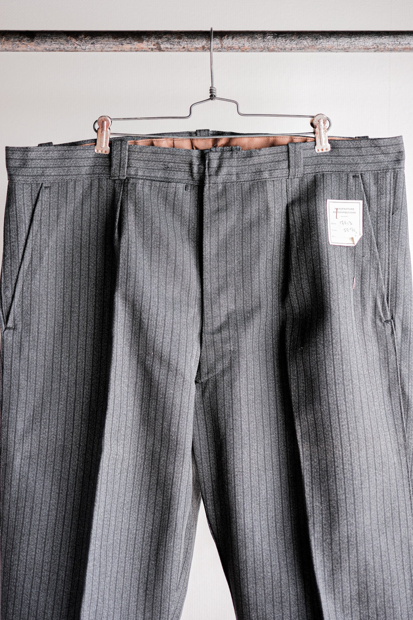 ［~40's］French Vintage Salt & Pepper Cotton Striped Work Pants "Dead Stock"