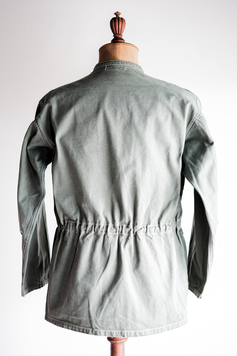 【~50's】French Vintage Green Cotton Twill 4 Pockets Work Jacket "Unusual Pattern"